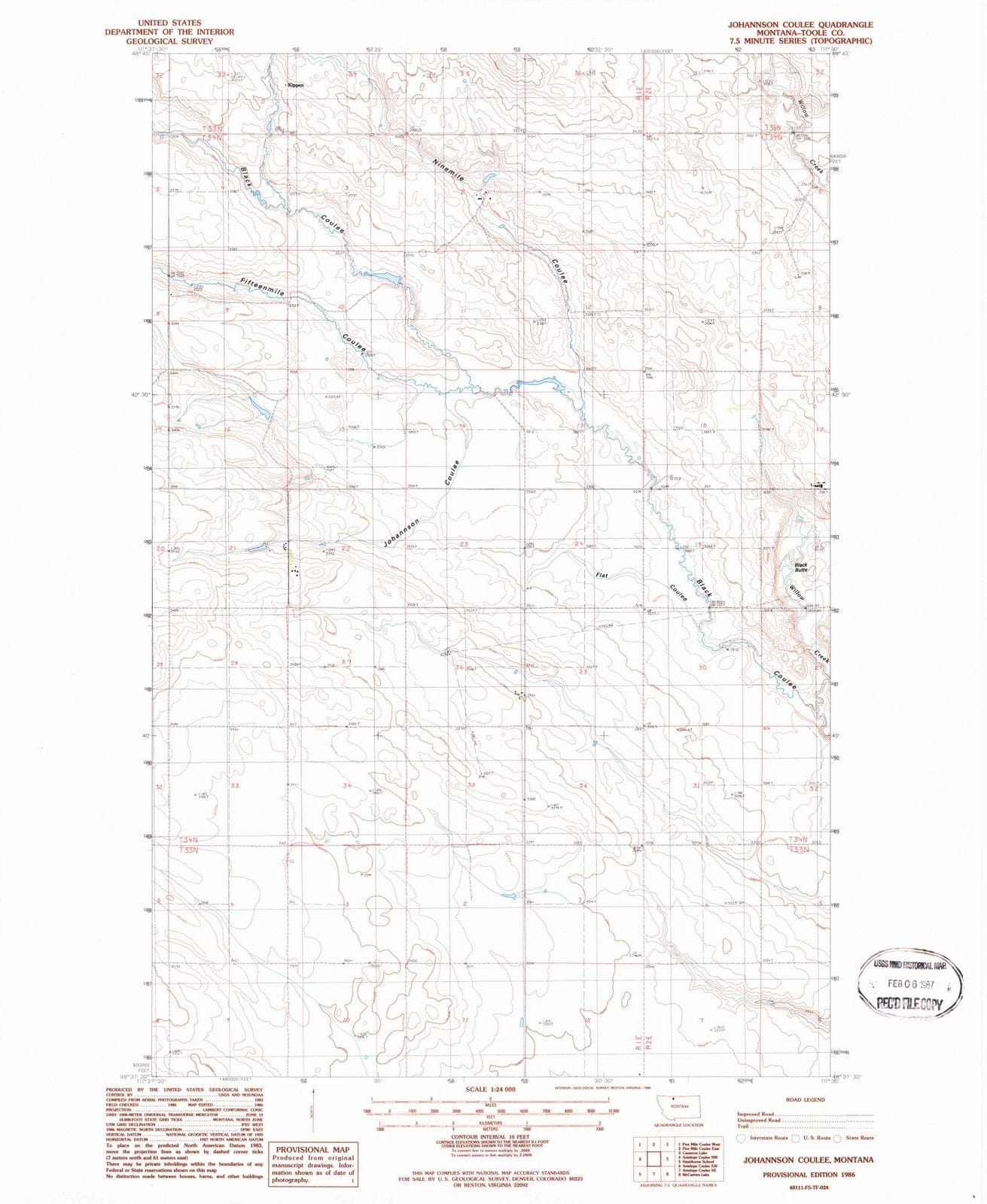 1986 Johannson Coulee, MT - Montana - USGS Topographic Map