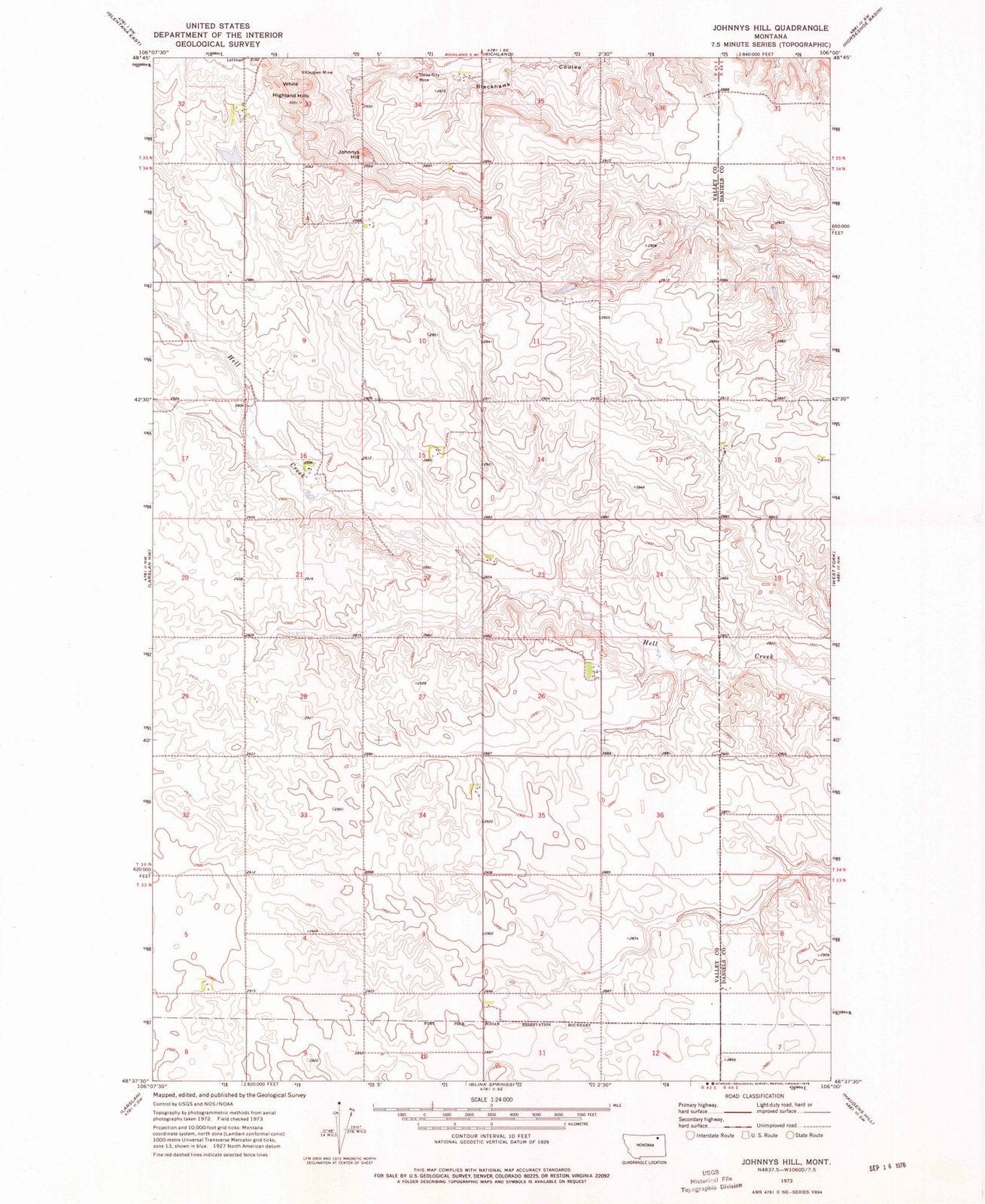 1973 Johnnys Hill, MT - Montana - USGS Topographic Map