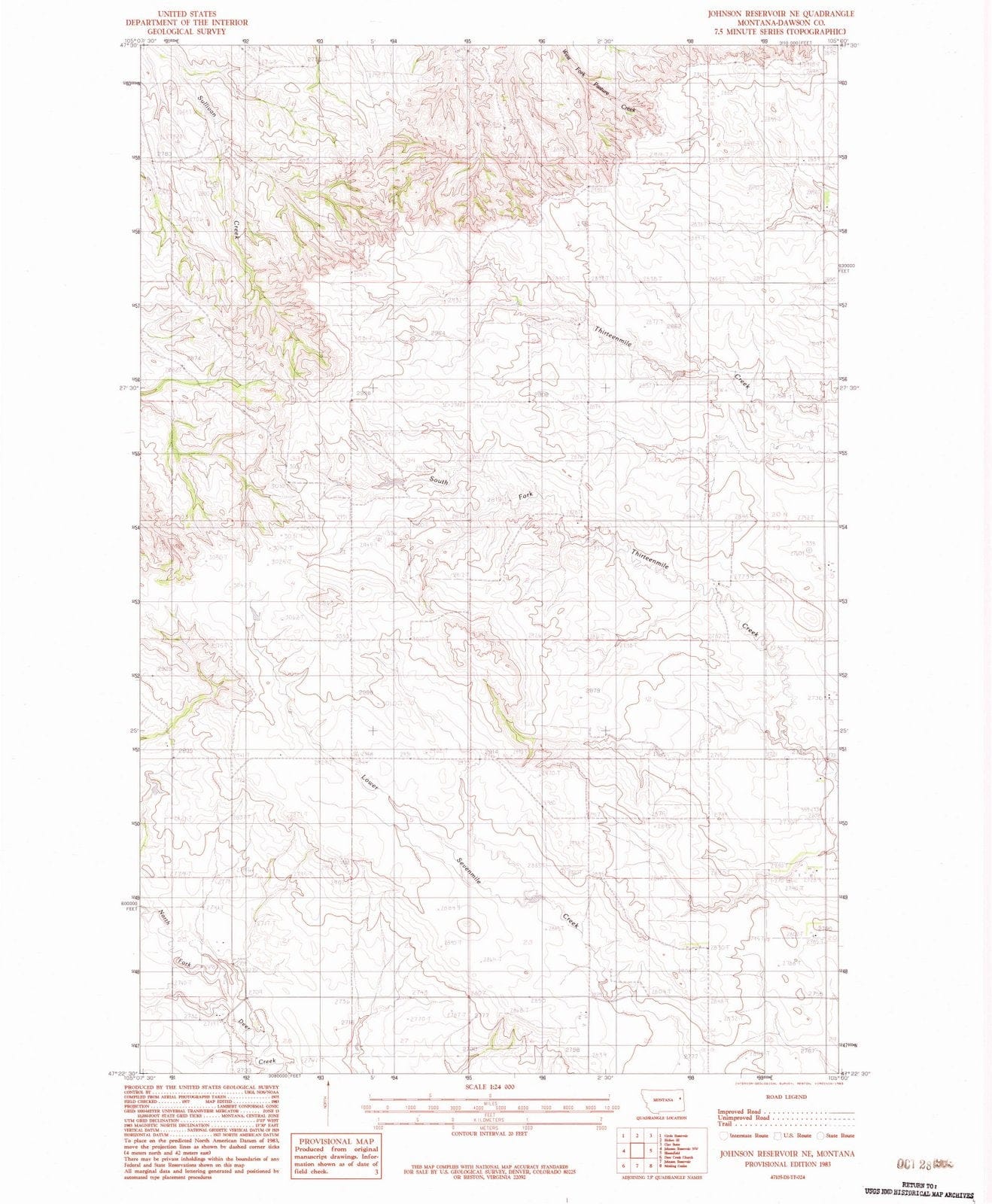 1983 Johnson Reservoir, MT - Montana - USGS Topographic Map