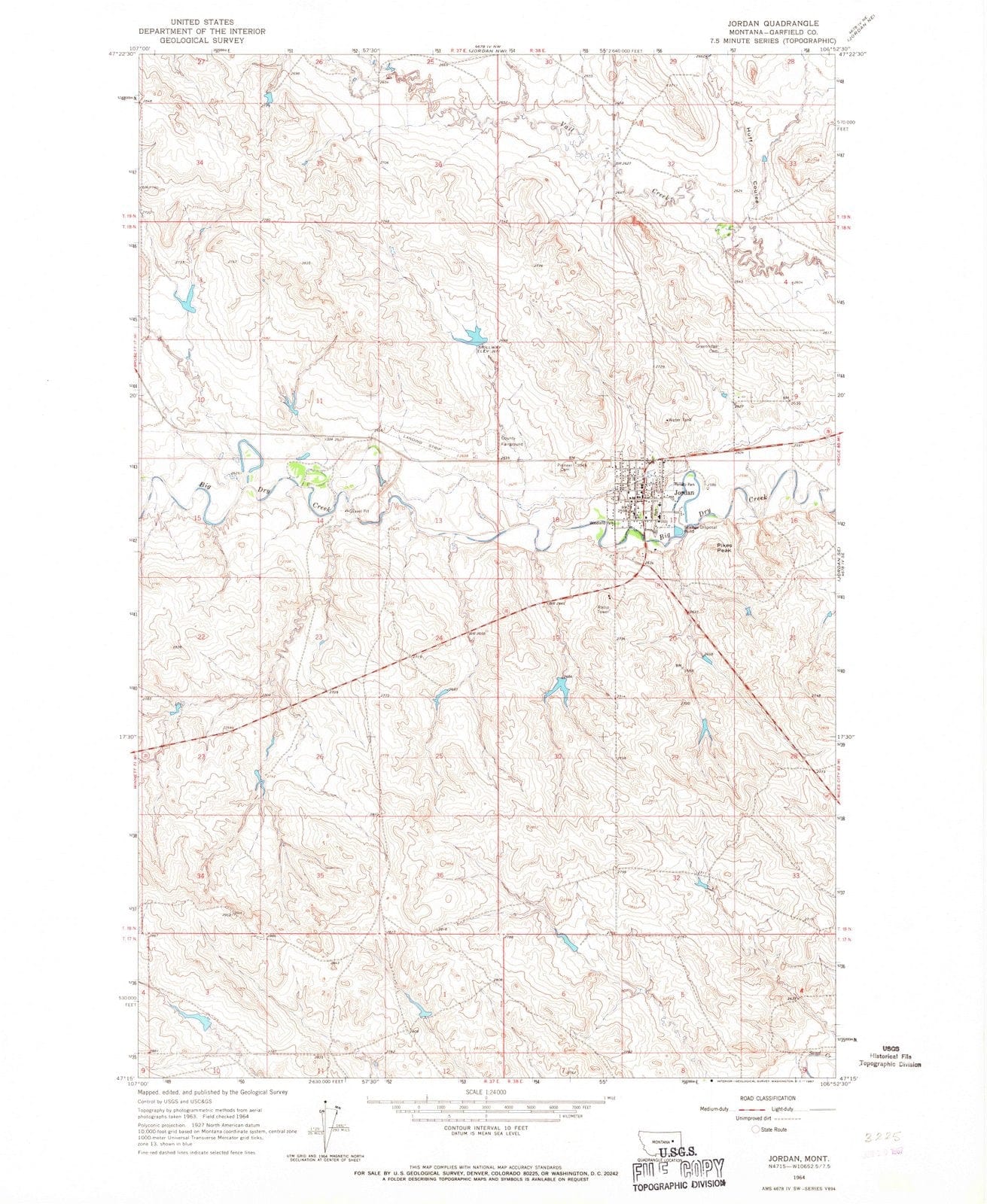 1964 Jordan, MT - Montana - USGS Topographic Map