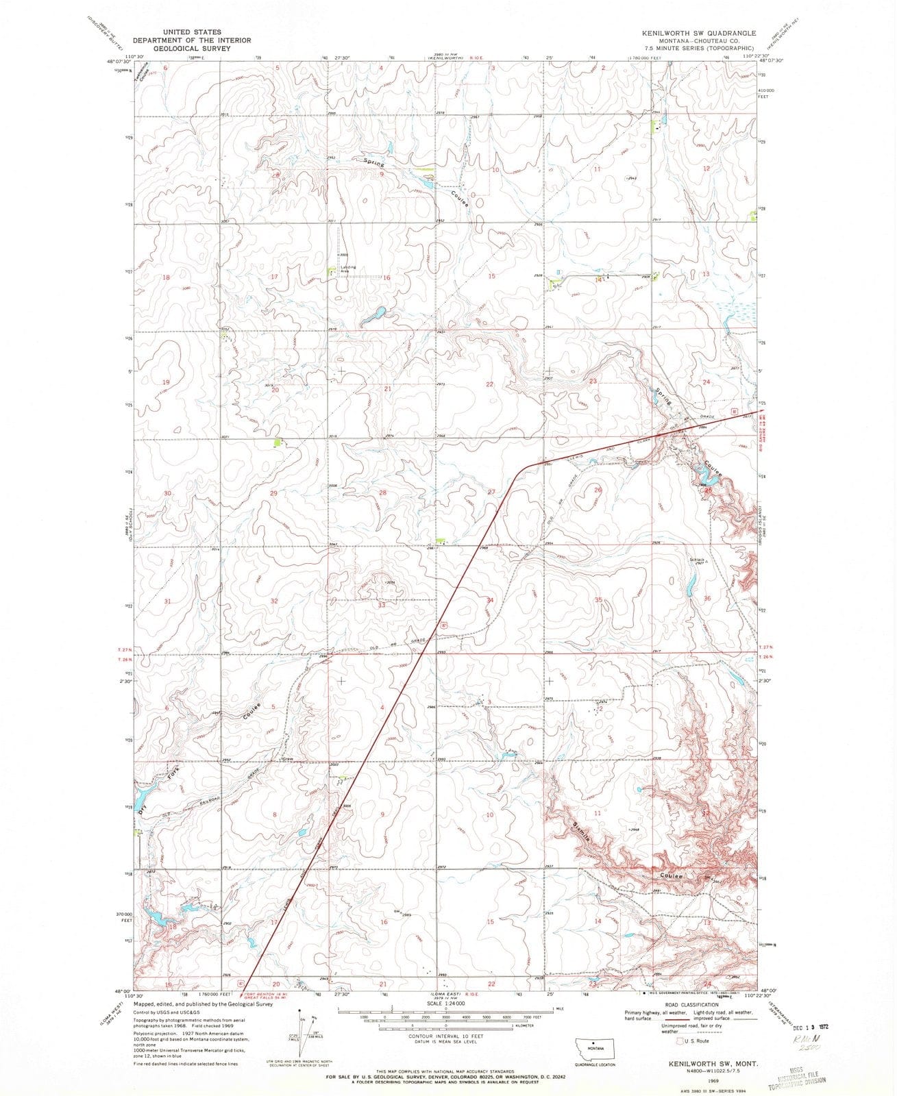 1969 Kenilworth, MT - Montana - USGS Topographic Map v2