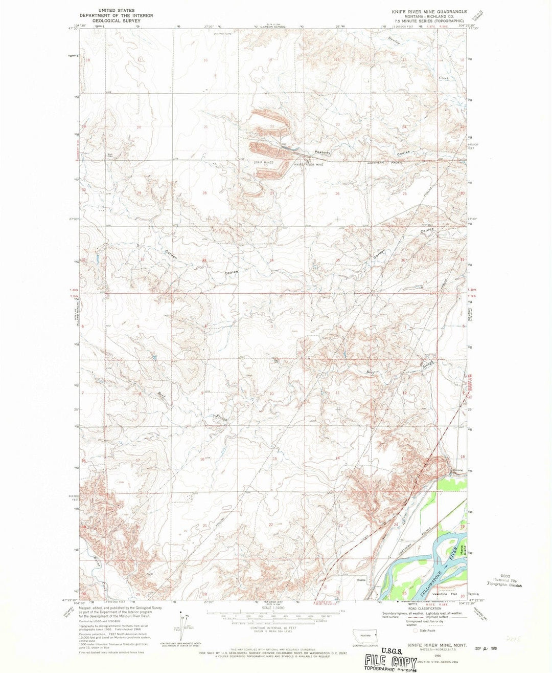 1966 Knife River Mine, MT - Montana - USGS Topographic Map