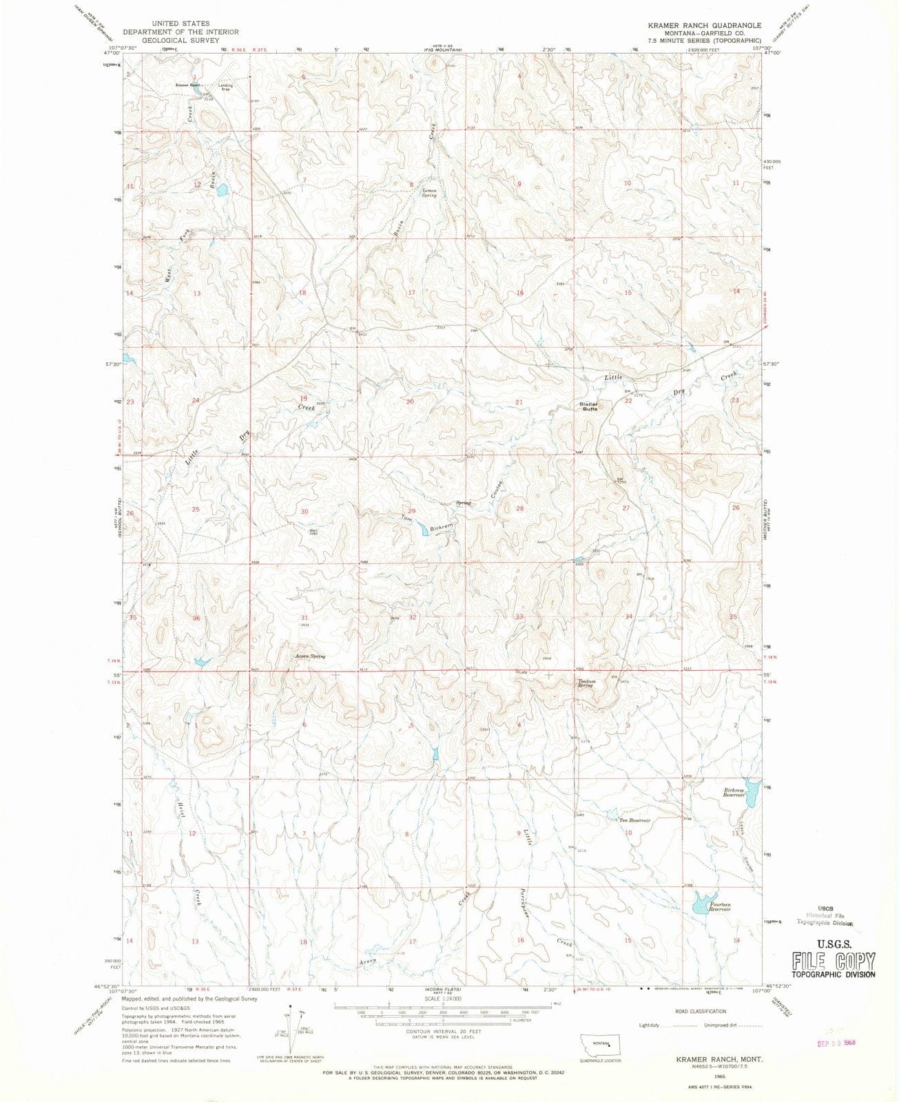 1965 Kramer Ranch, MT - Montana - USGS Topographic Map