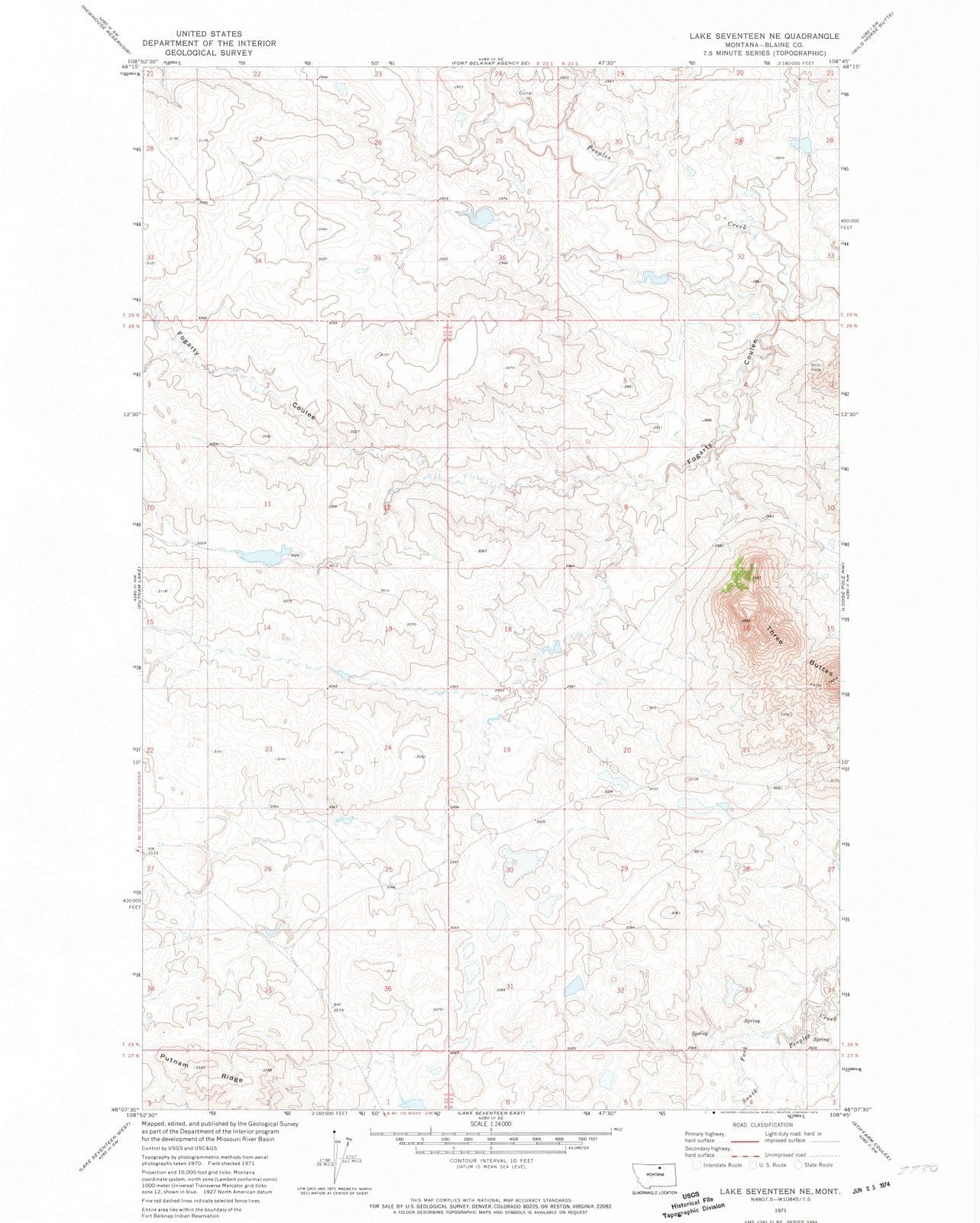 1971 Lakeventeen, MT - Montana - USGS Topographic Map