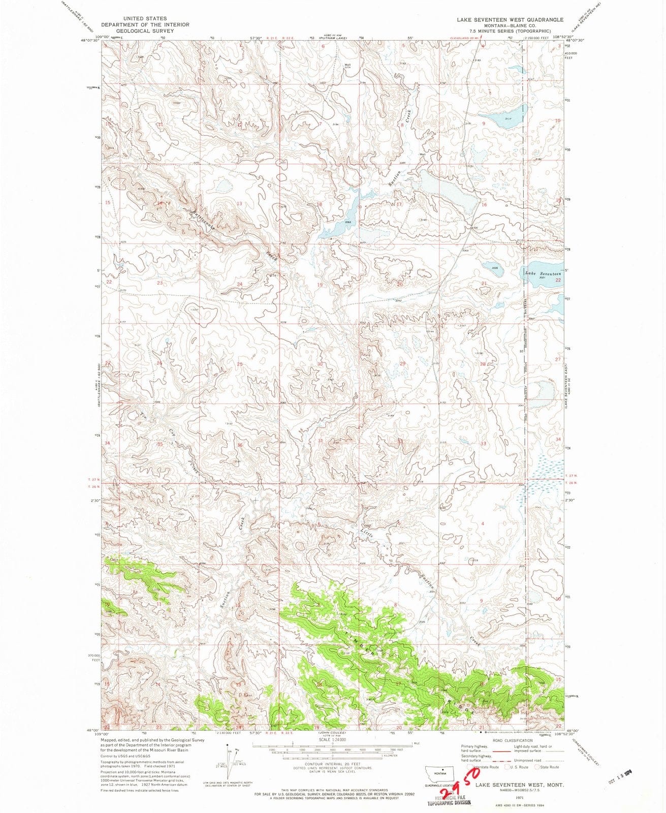 1971 Lakeventeen West, MT - Montana - USGS Topographic Map