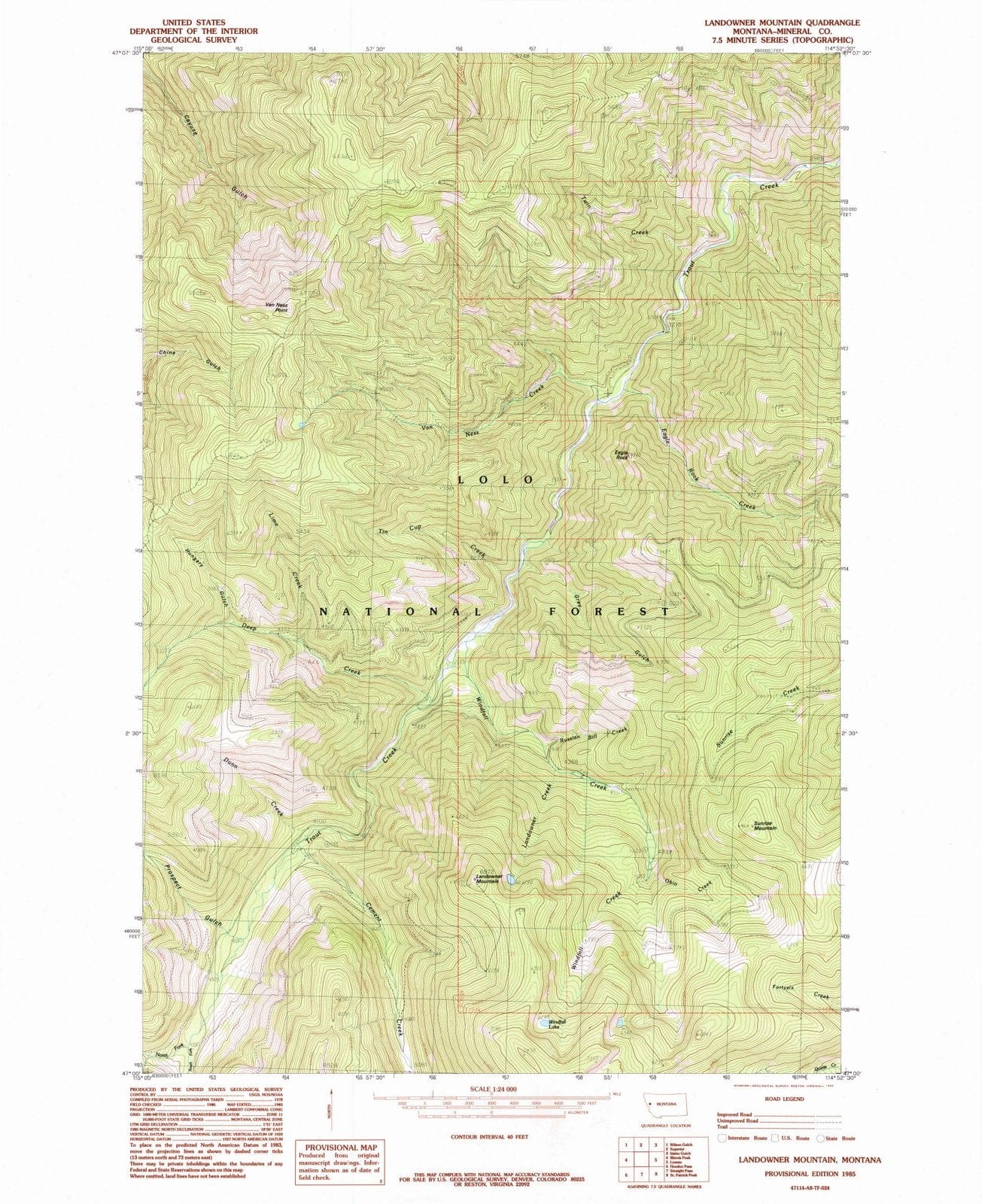 1985 Landowner Mountain, MT - Montana - USGS Topographic Map