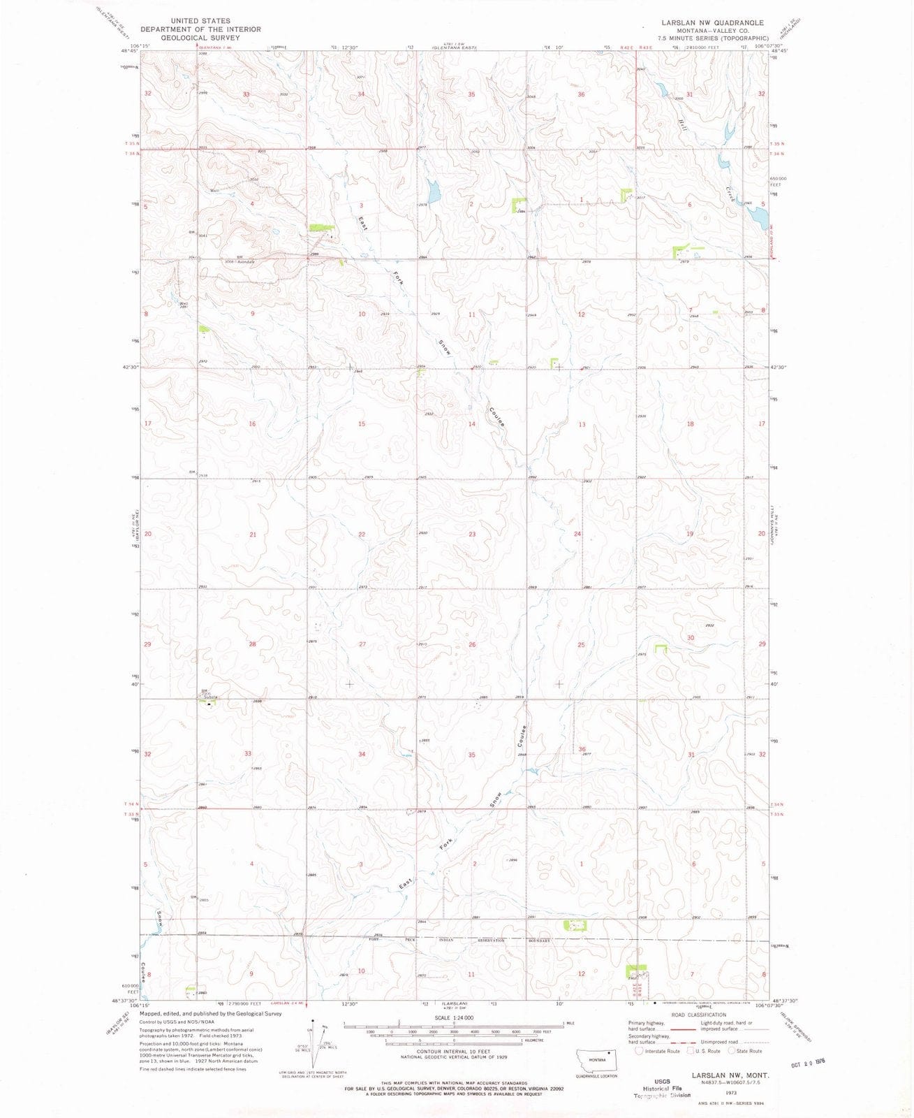 1973 Larslan, MT - Montana - USGS Topographic Map