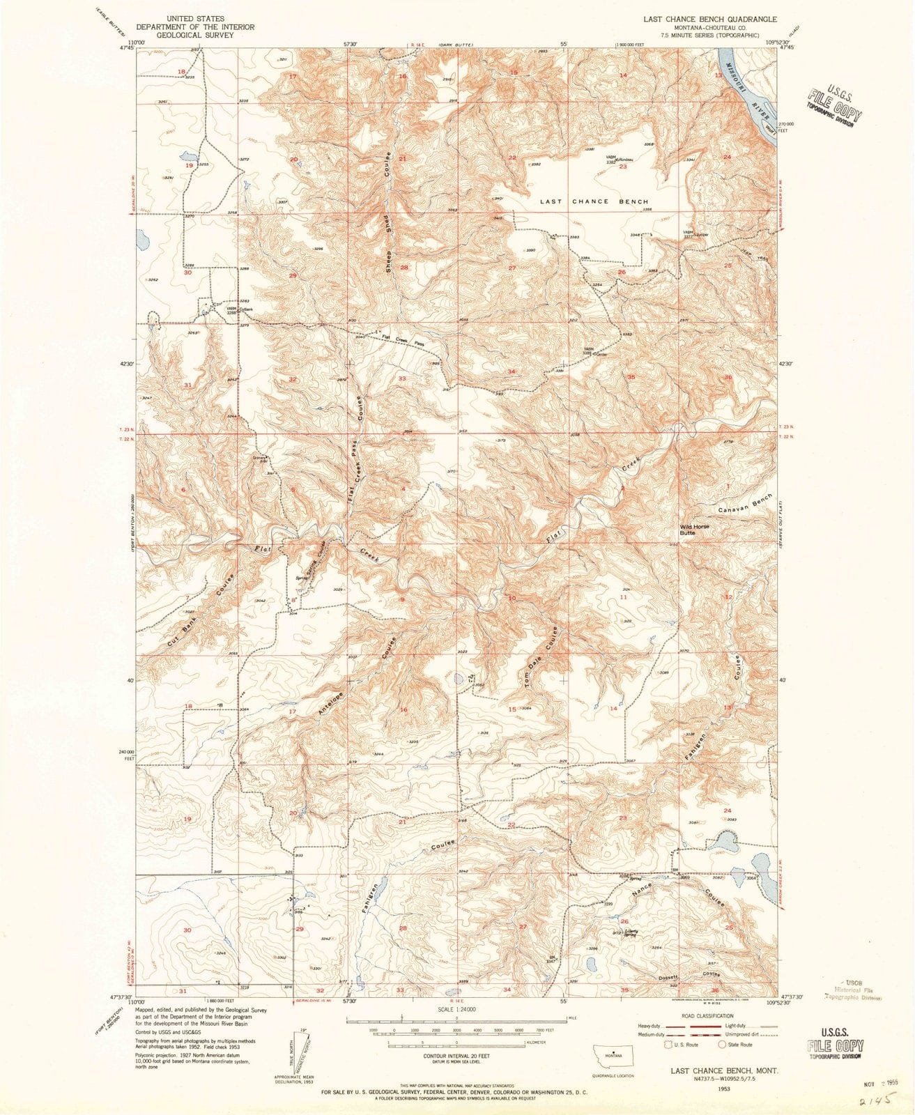 1953 Bench, MT - Montana - USGS Topographic Map