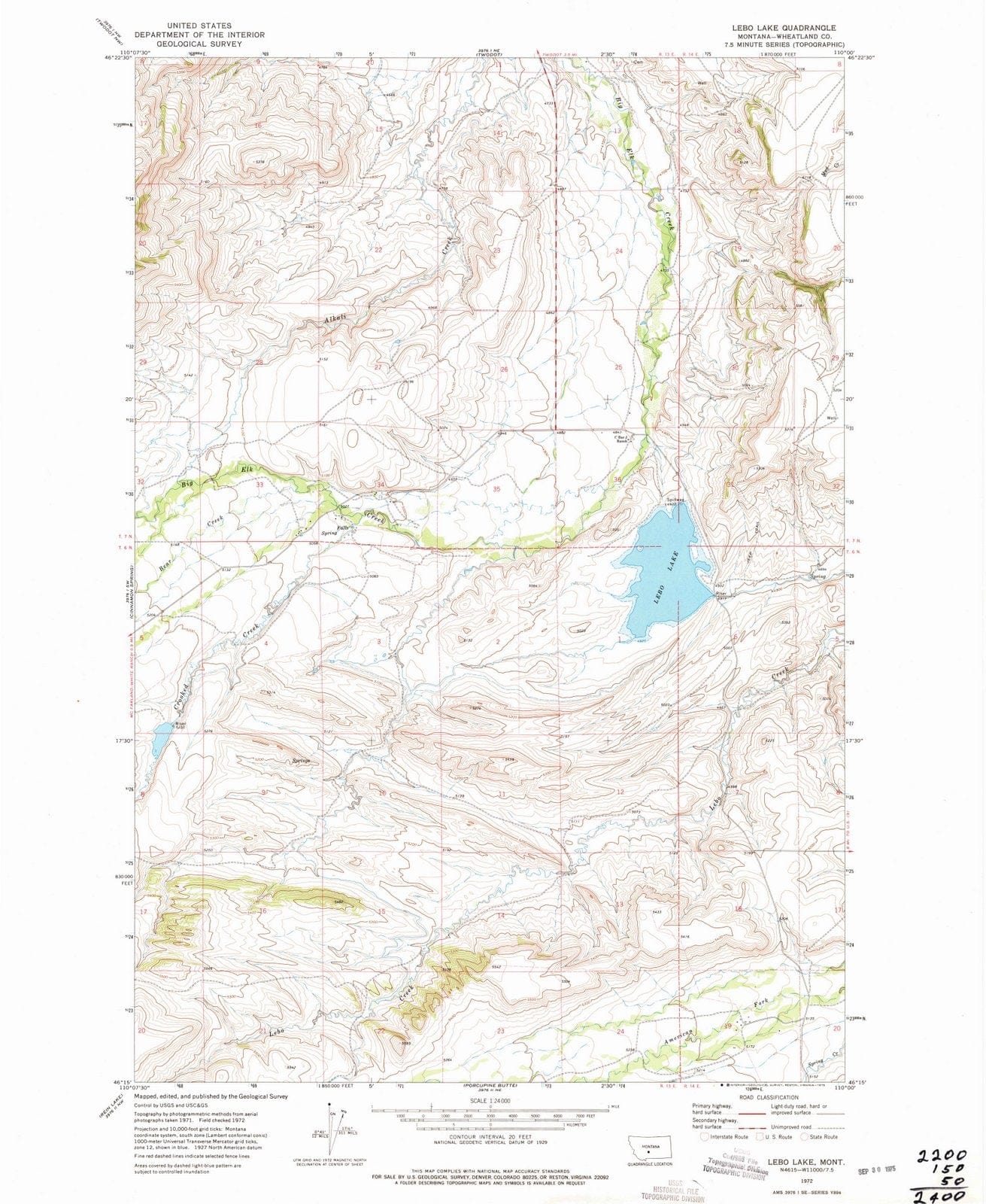 1972 Lebo Lake, MT - Montana - USGS Topographic Map