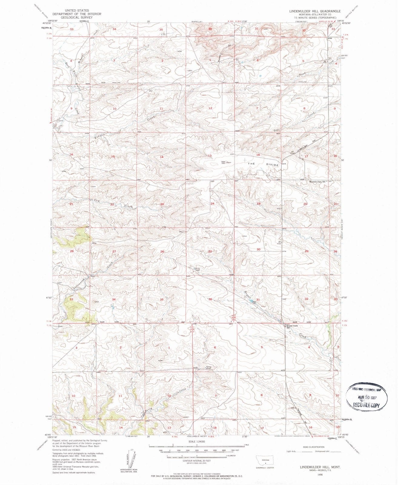 1956 Lindemulder Hill, MT - Montana - USGS Topographic Map