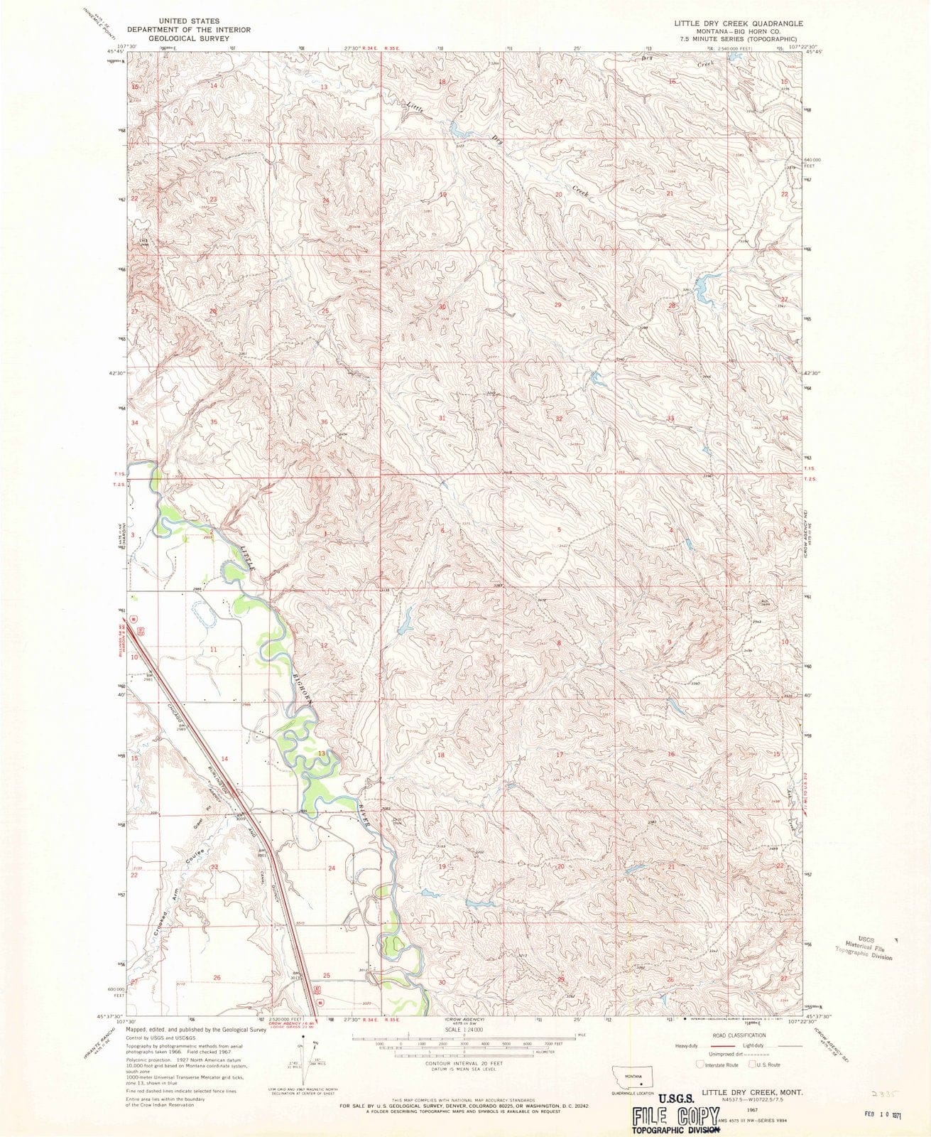 1967 Little Dry Creek, MT - Montana - USGS Topographic Map