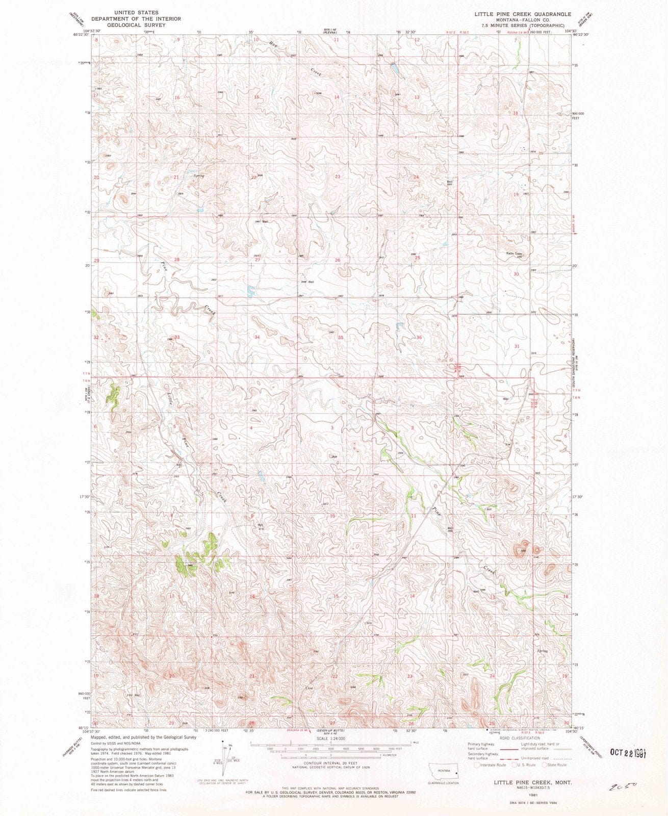 1981 Little Pine Creek, MT - Montana - USGS Topographic Map