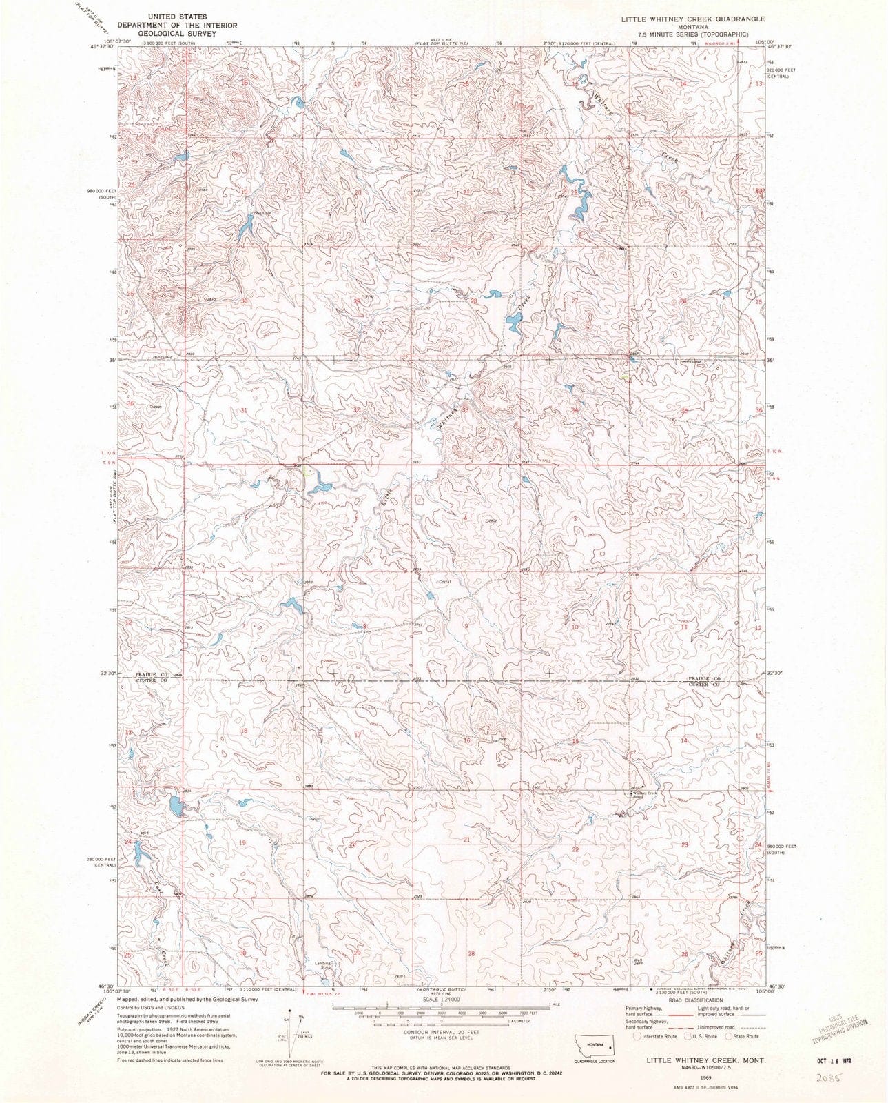 1969 Little Whitney Creek, MT - Montana - USGS Topographic Map