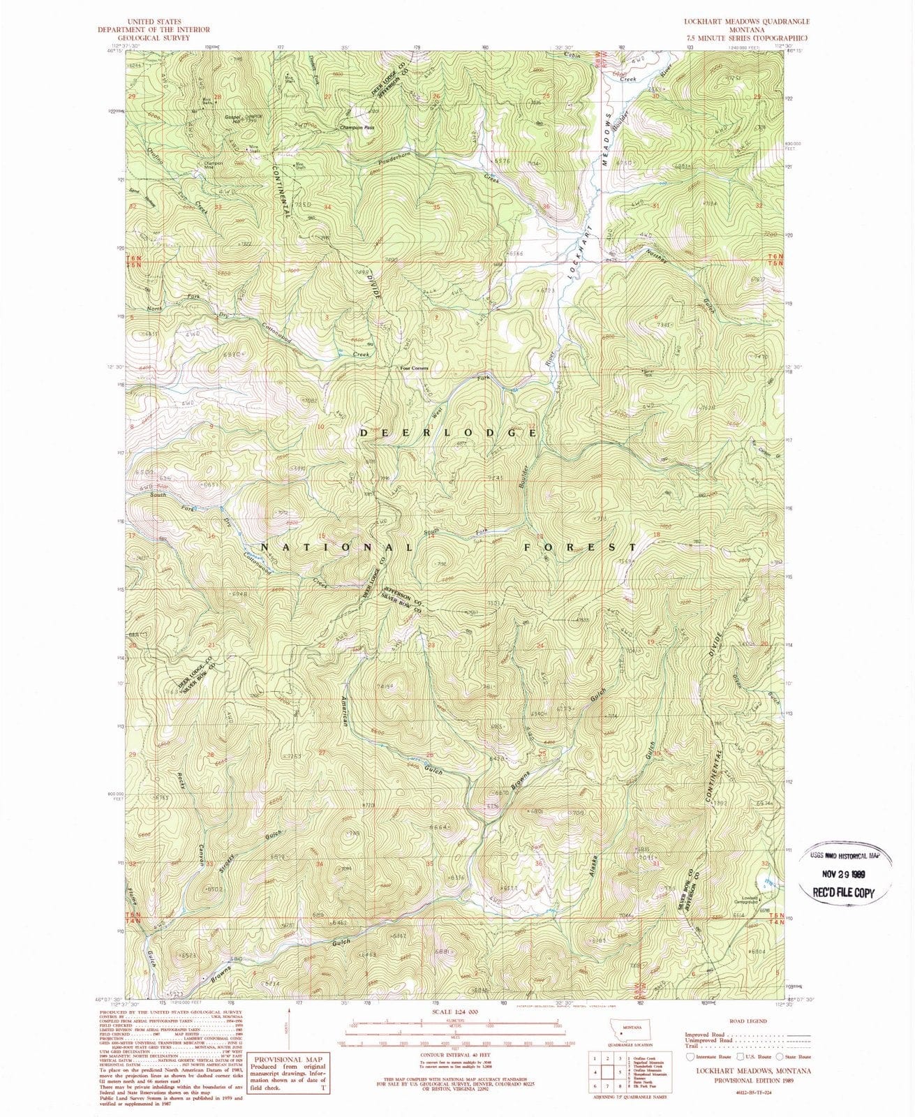 1989 Lockhart Meadows, MT - Montana - USGS Topographic Map