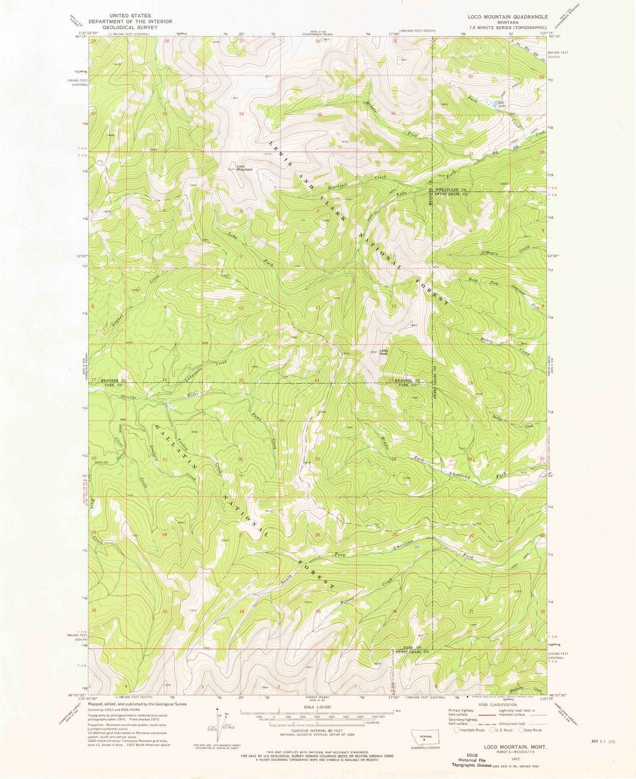 1972 Loco Mountain, MT - Montana - USGS Topographic Map