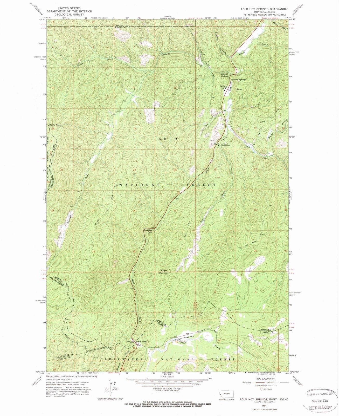1964 Lolo Hot Springs, MT - Montana - USGS Topographic Map