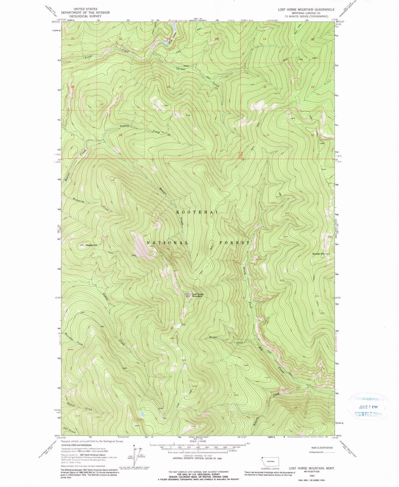 1963 Lost Horse Mountain, MT - Montana - USGS Topographic Map