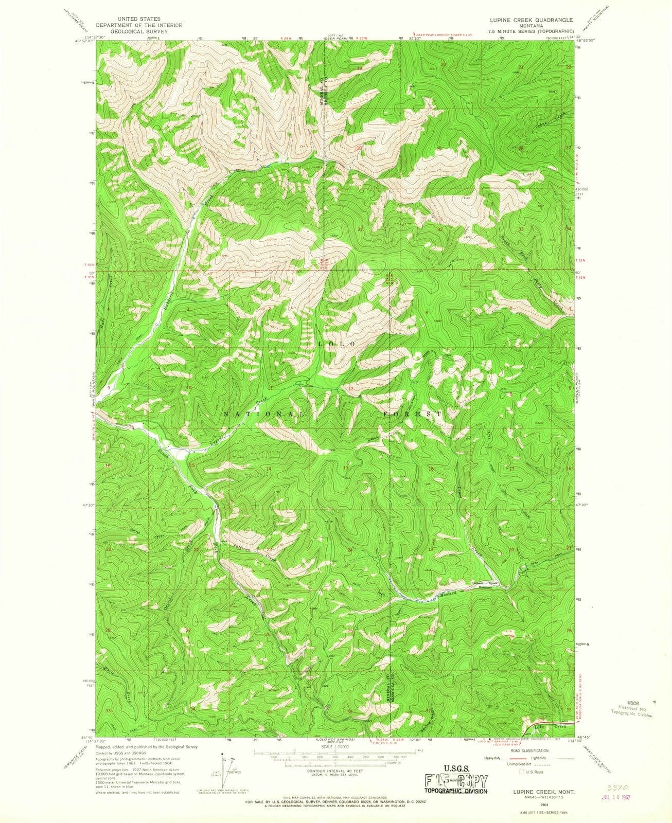 1964 Lupine Creek, MT - Montana - USGS Topographic Map