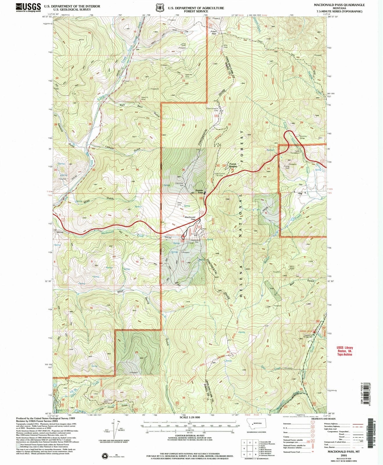 2001 Macdonald Pass, MT - Montana - USGS Topographic Map