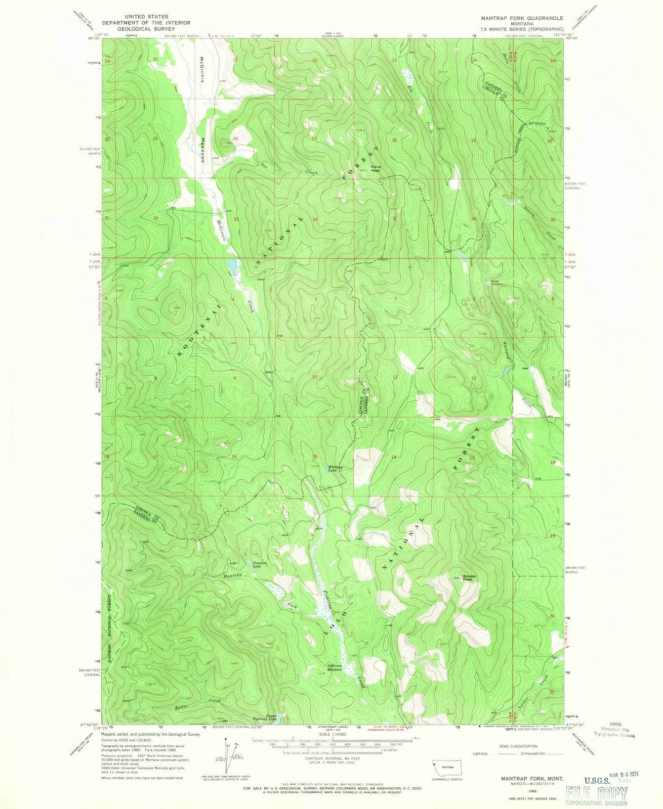 1966 Mantrap Fork, MT - Montana - USGS Topographic Map