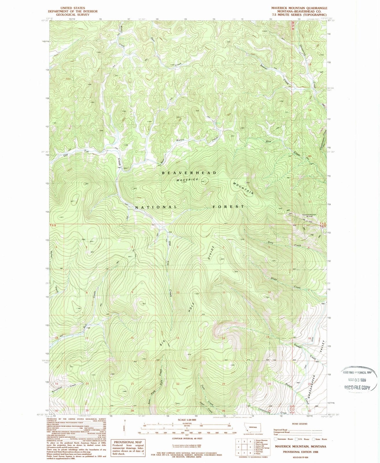 1988 Maverick Mountain, MT - Montana - USGS Topographic Map