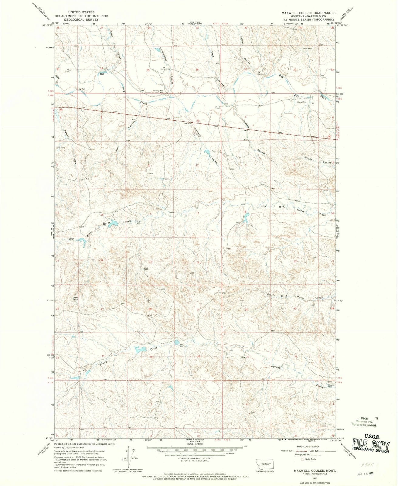 1967 Maxwell Coulee, MT - Montana - USGS Topographic Map