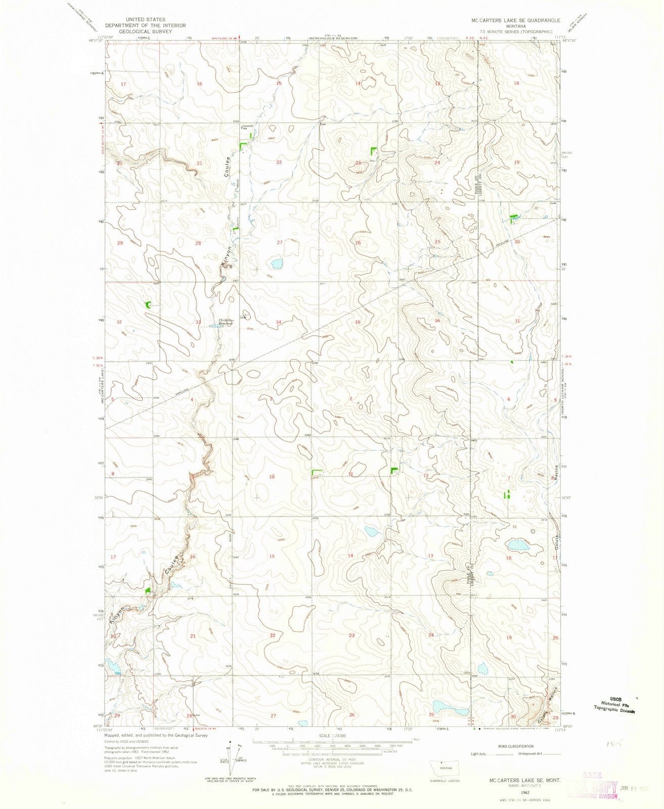 1962 Mc Carters Lake, MT - Montana - USGS Topographic Map