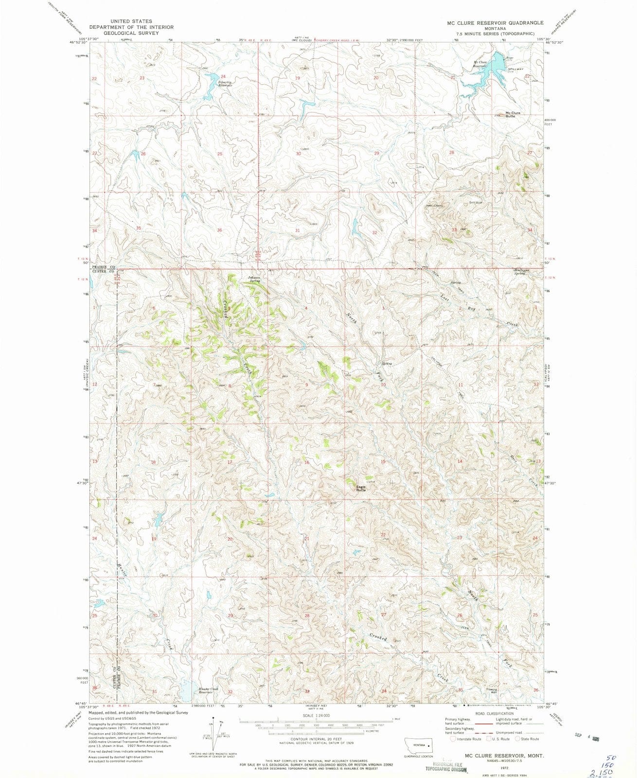 1972 Mc Clure Reservoir, MT - Montana - USGS Topographic Map