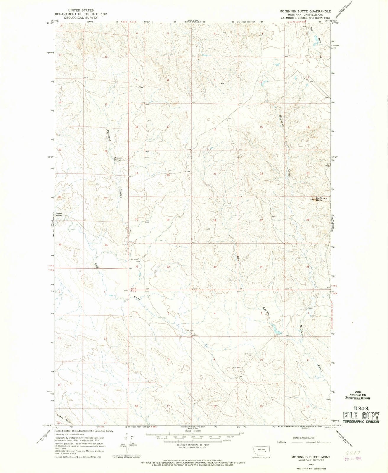 1965 Mc Ginnis Butte, MT - Montana - USGS Topographic Map v2