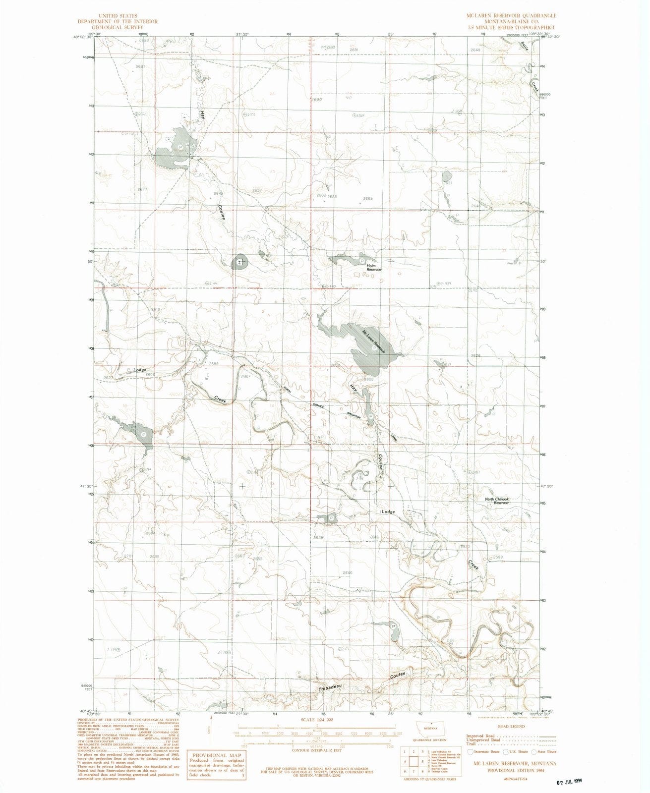 1984 Mc Laren Reservoir, MT - Montana - USGS Topographic Map