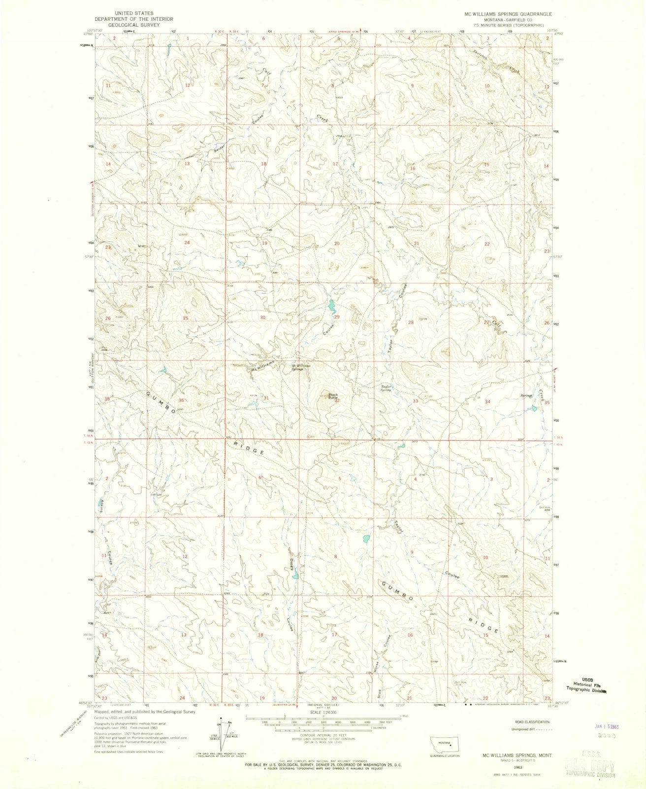 1963 Mc Williams Springs, MT - Montana - USGS Topographic Map