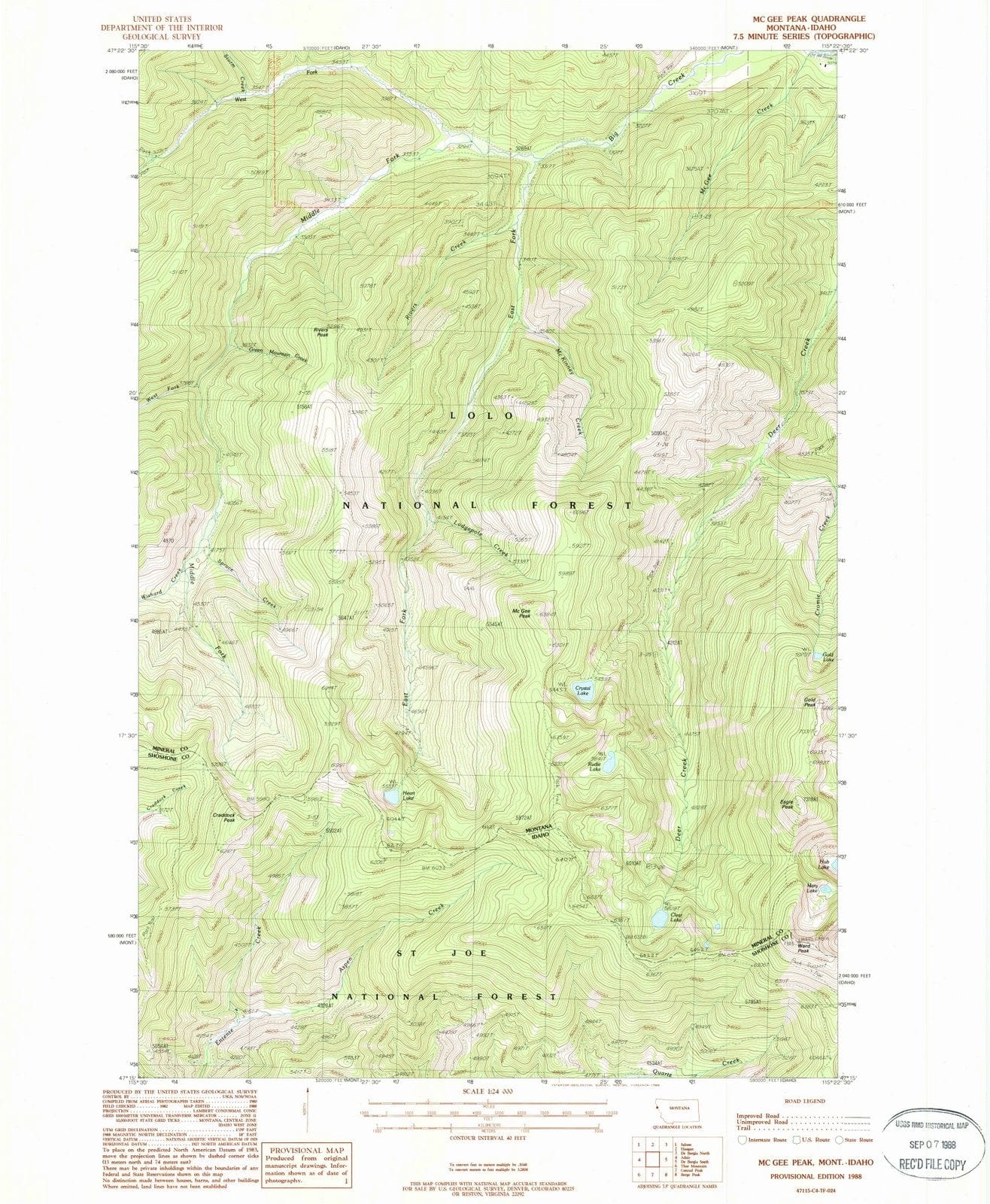 1988 McGee Peak, MT - Montana - USGS Topographic Map