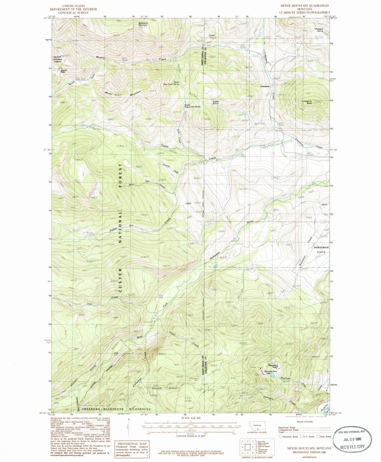 1986 Meyer Mountain, MT - Montana - USGS Topographic Map