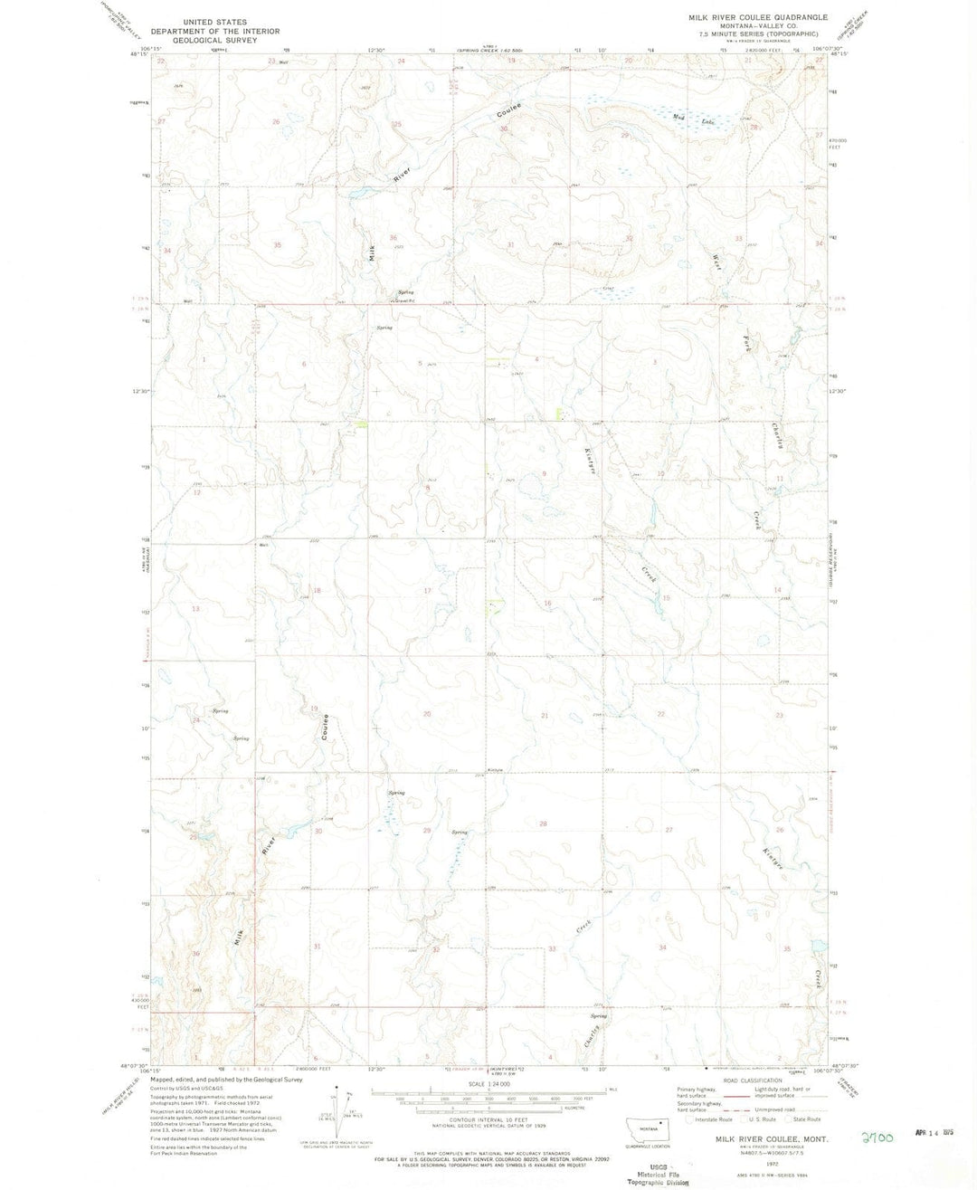 1972 Milk River Coulee, MT - Montana - USGS Topographic Map