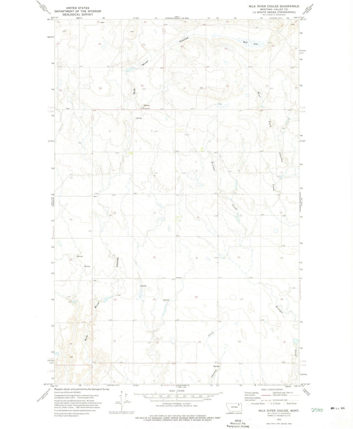 1972 Milk River Coulee, MT - Montana - USGS Topographic Map