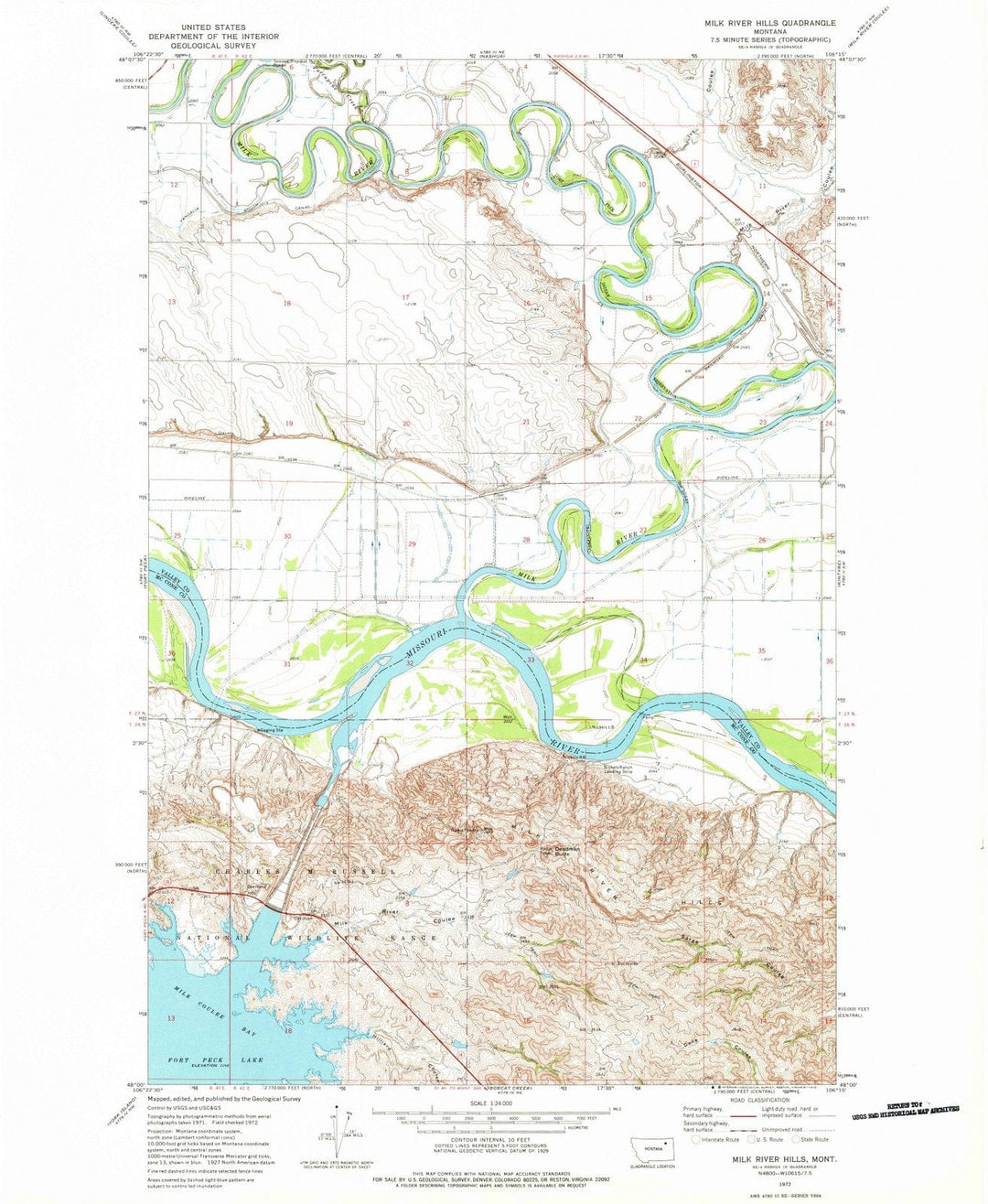 1972 Milk River Hills, MT - Montana - USGS Topographic Map