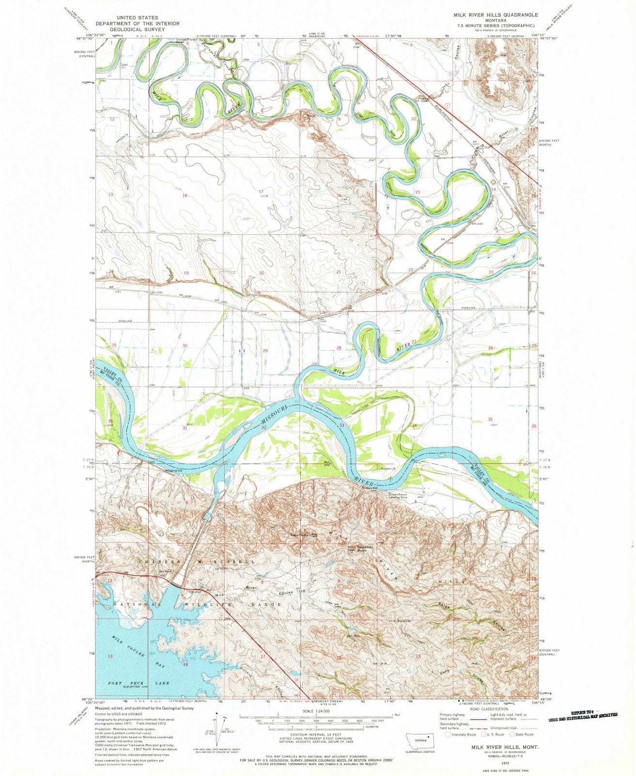 1972 Milk River Hills, MT - Montana - USGS Topographic Map