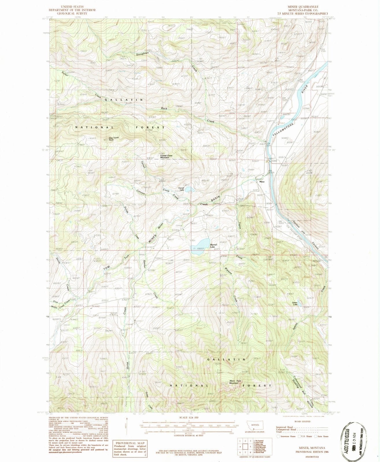 1986 Miner, MT - Montana - USGS Topographic Map