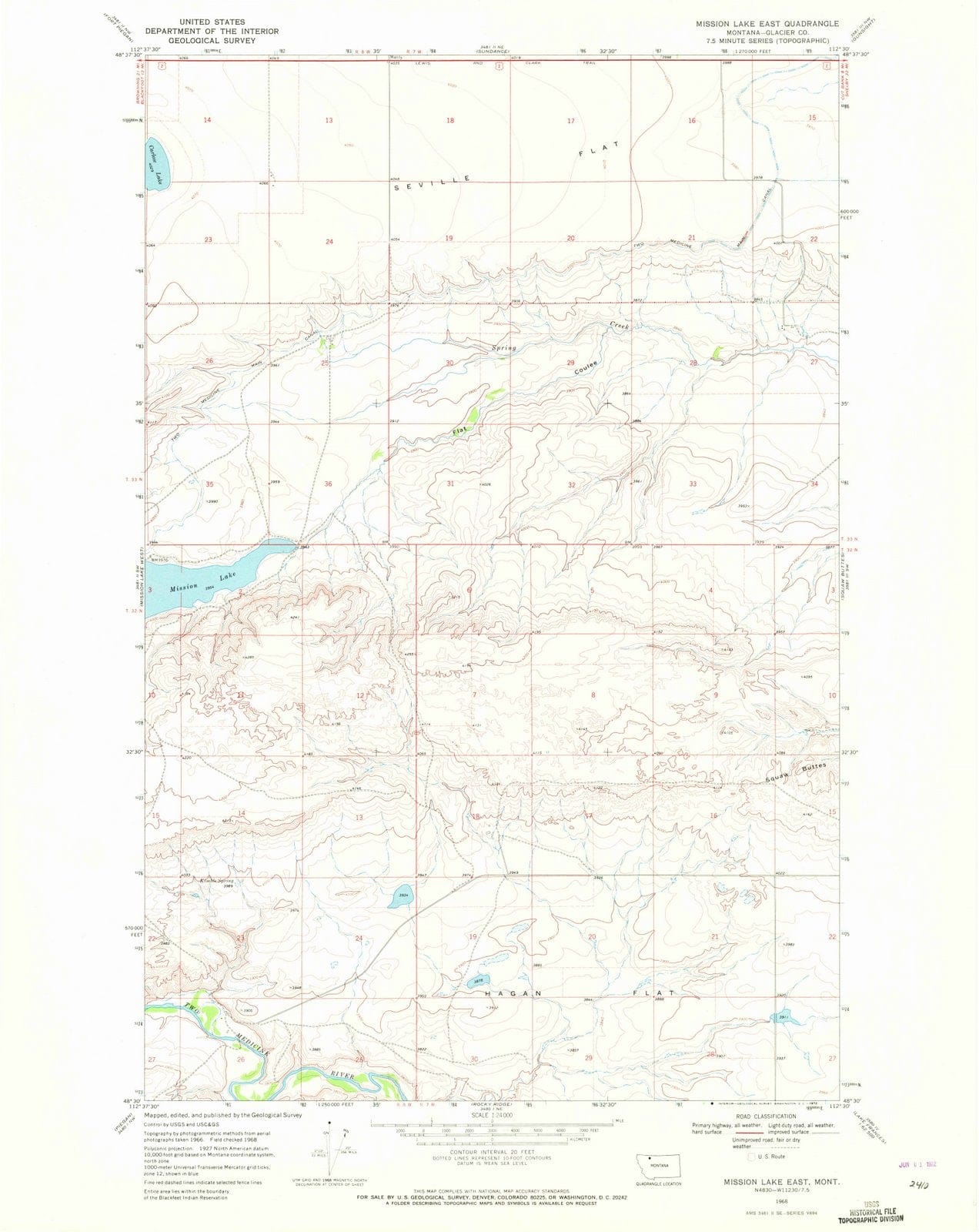 1968 Mission Lake East, MT - Montana - USGS Topographic Map