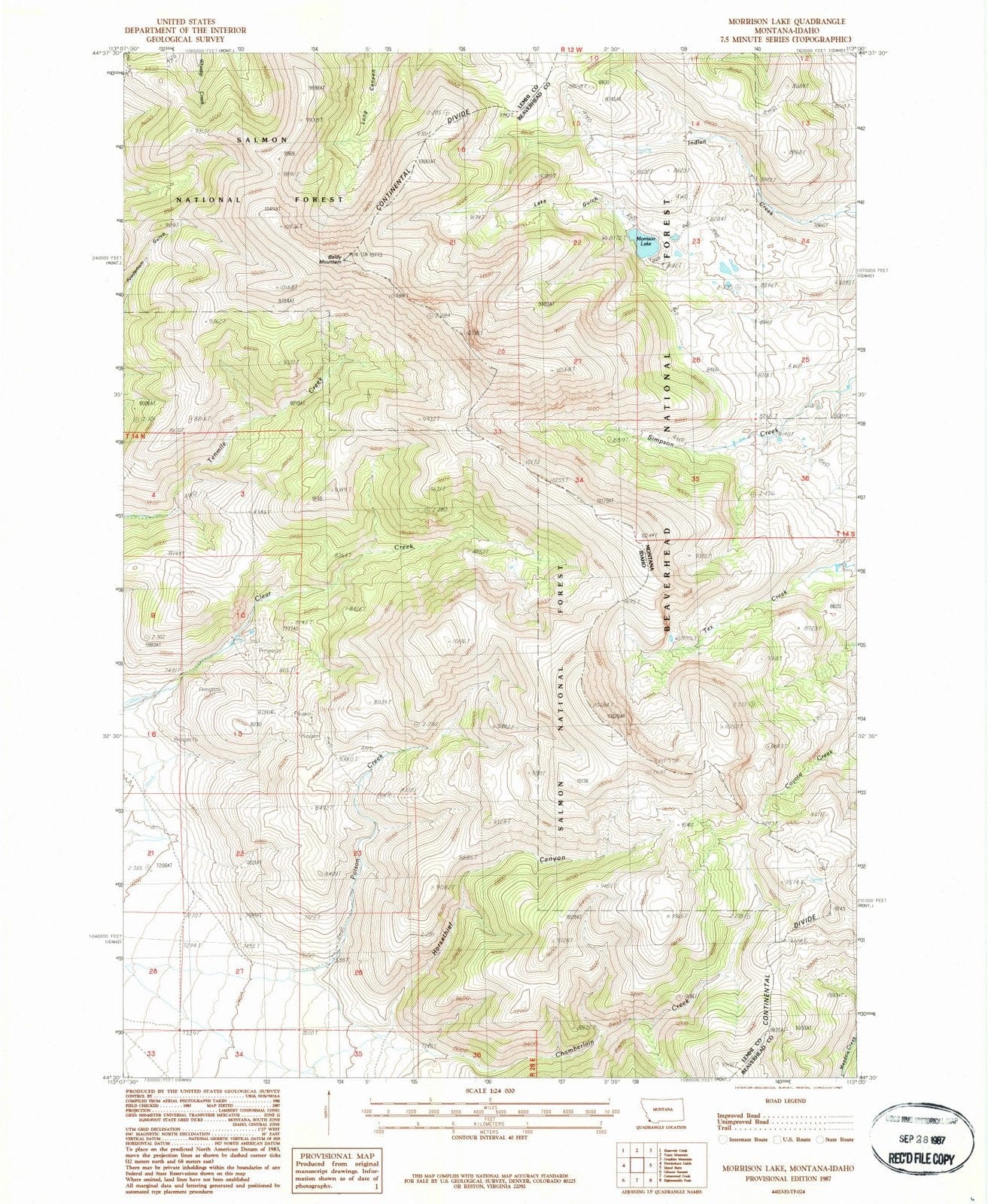1987 Morrison Lake, MT - Montana - USGS Topographic Map