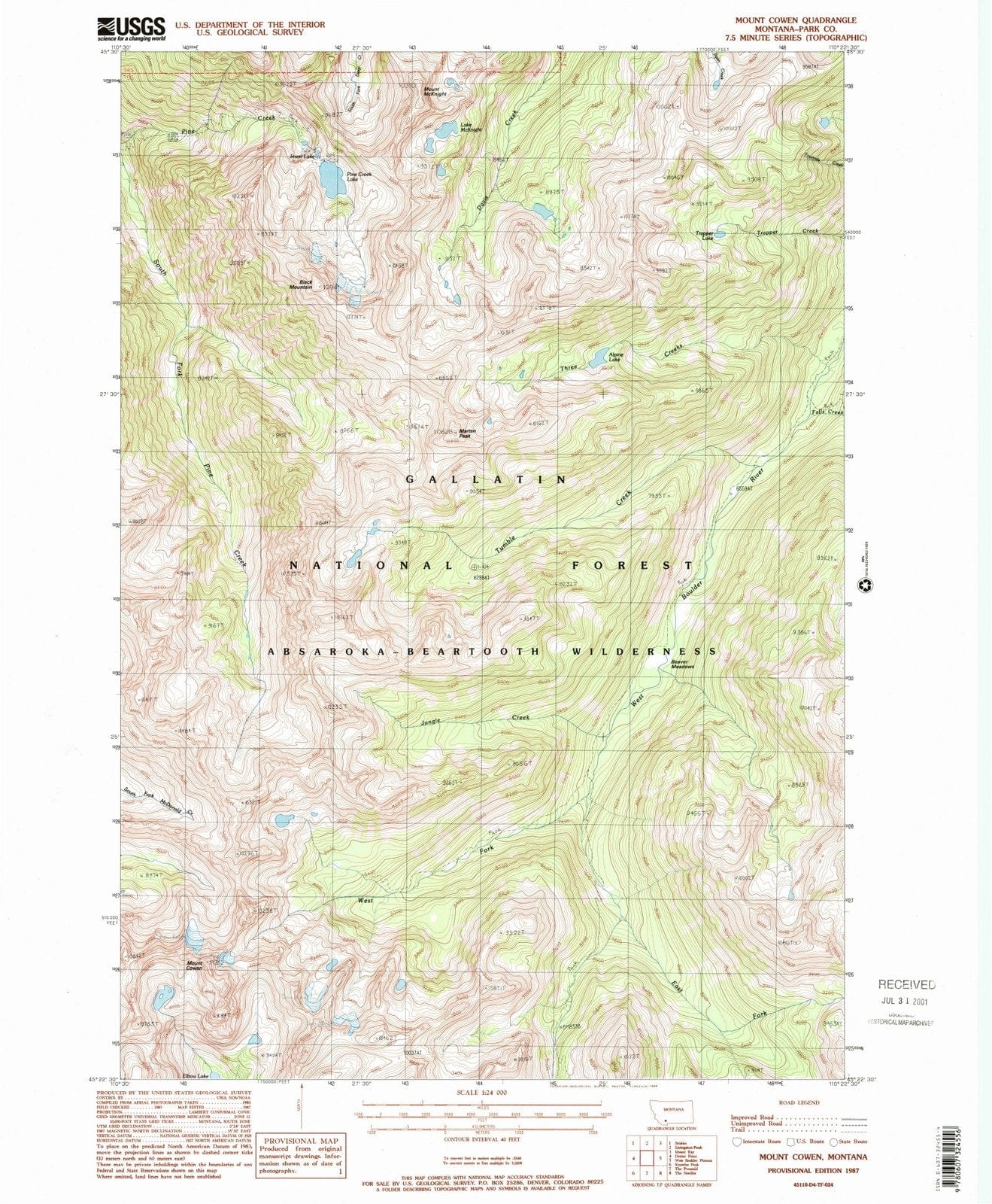 1987 Mount Cowen, MT - Montana - USGS Topographic Map