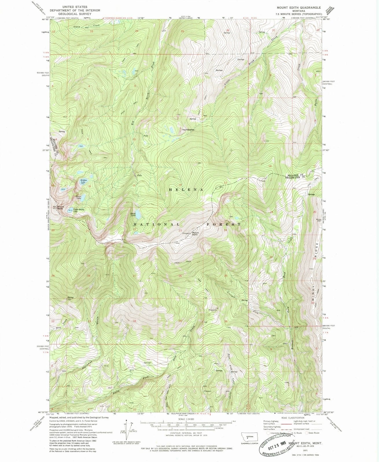 1971 Mount Edith, MT - Montana - USGS Topographic Map
