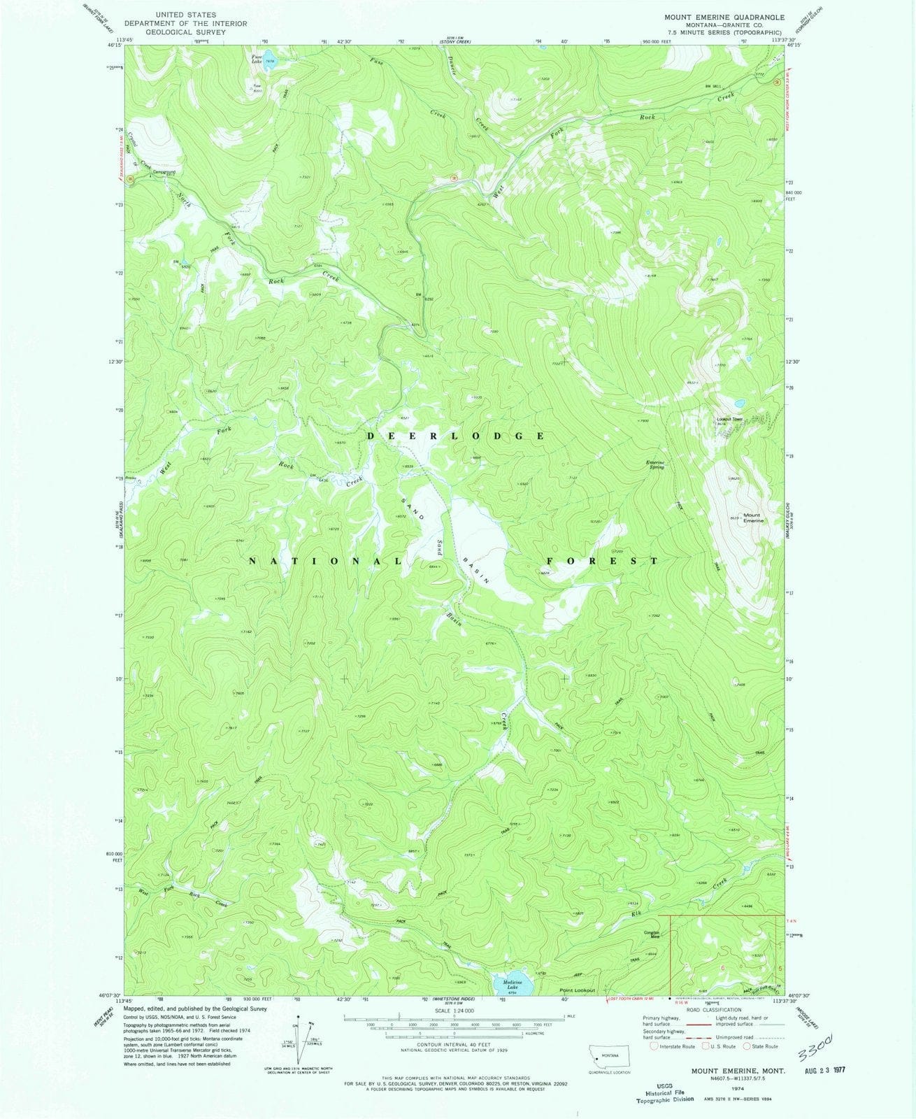 1974 Mount Emerine, MT - Montana - USGS Topographic Map