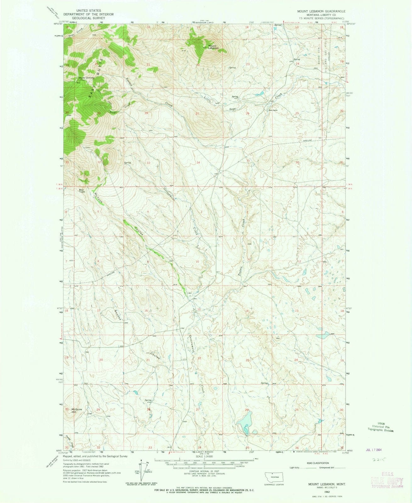1962 Mount Lebanon, MT - Montana - USGS Topographic Map