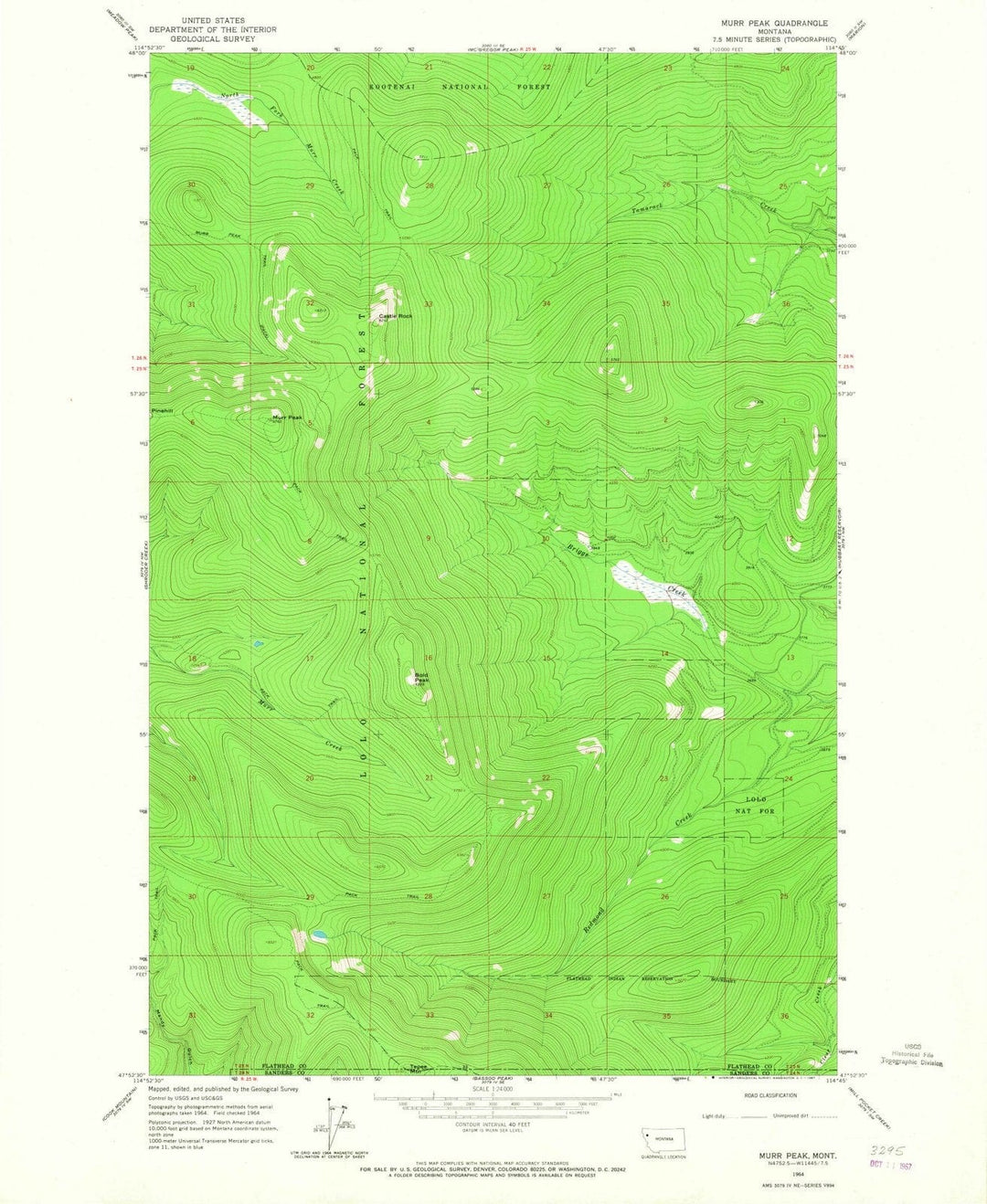 1964 Murr Peak, MT - Montana - USGS Topographic Map
