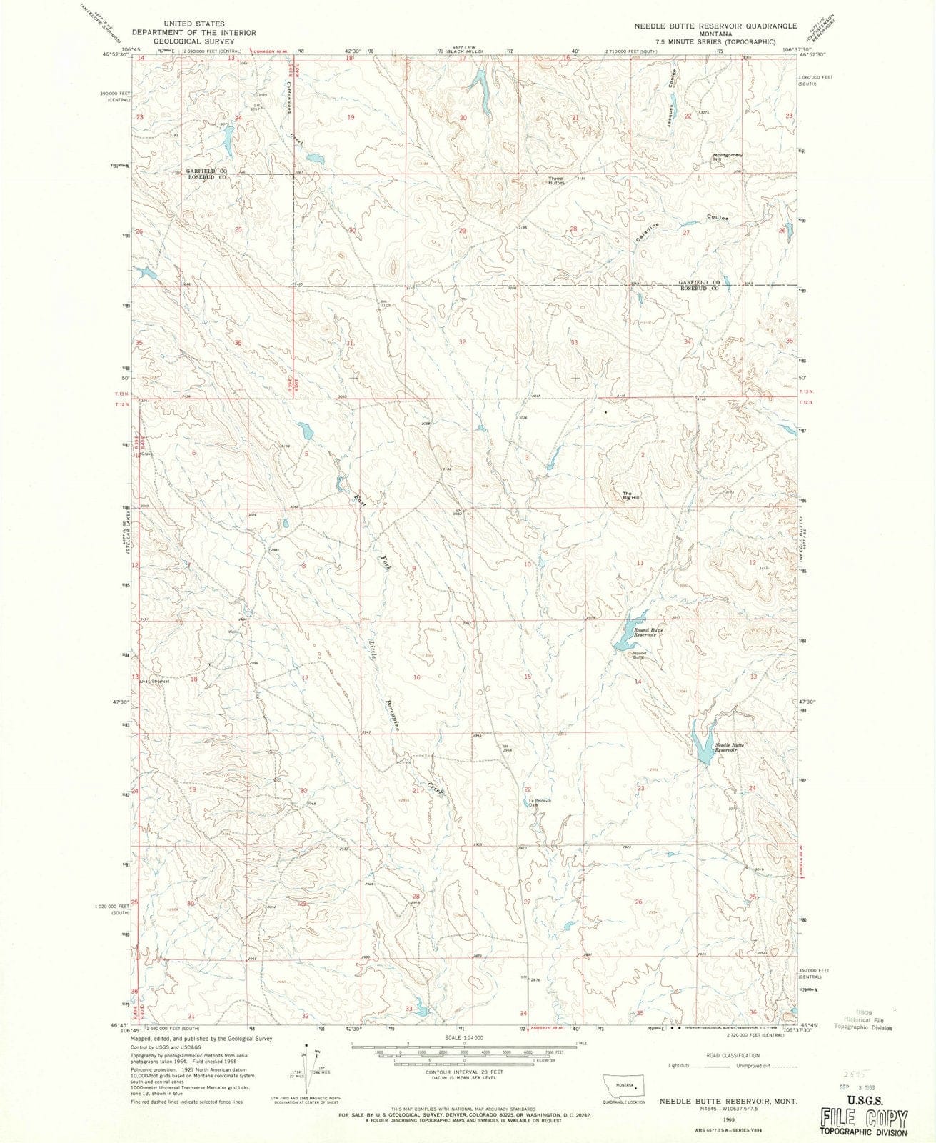 1965 Needle Butte Reservoir, MT - Montana - USGS Topographic Map