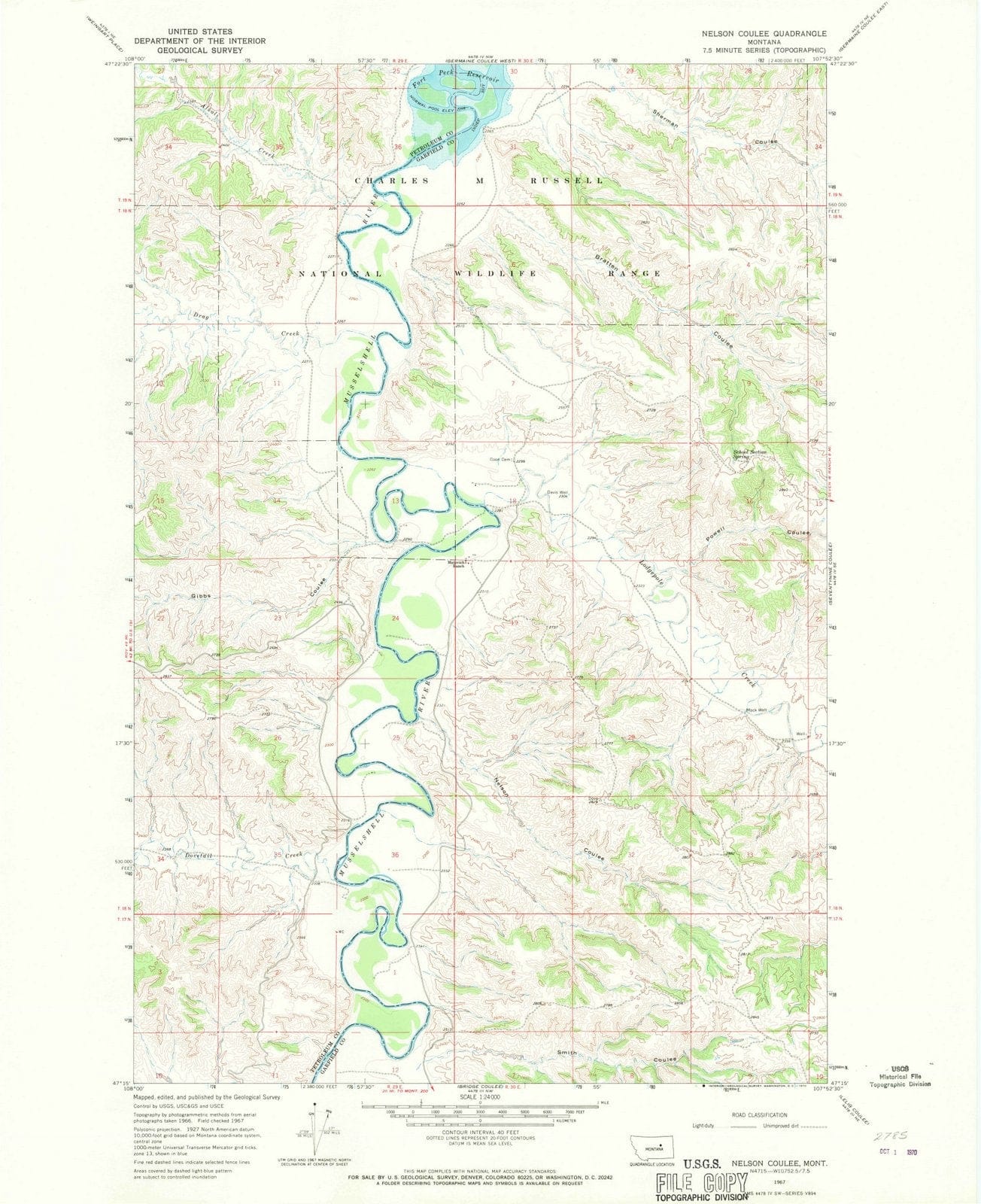 1967 Nelson Coulee, MT - Montana - USGS Topographic Map