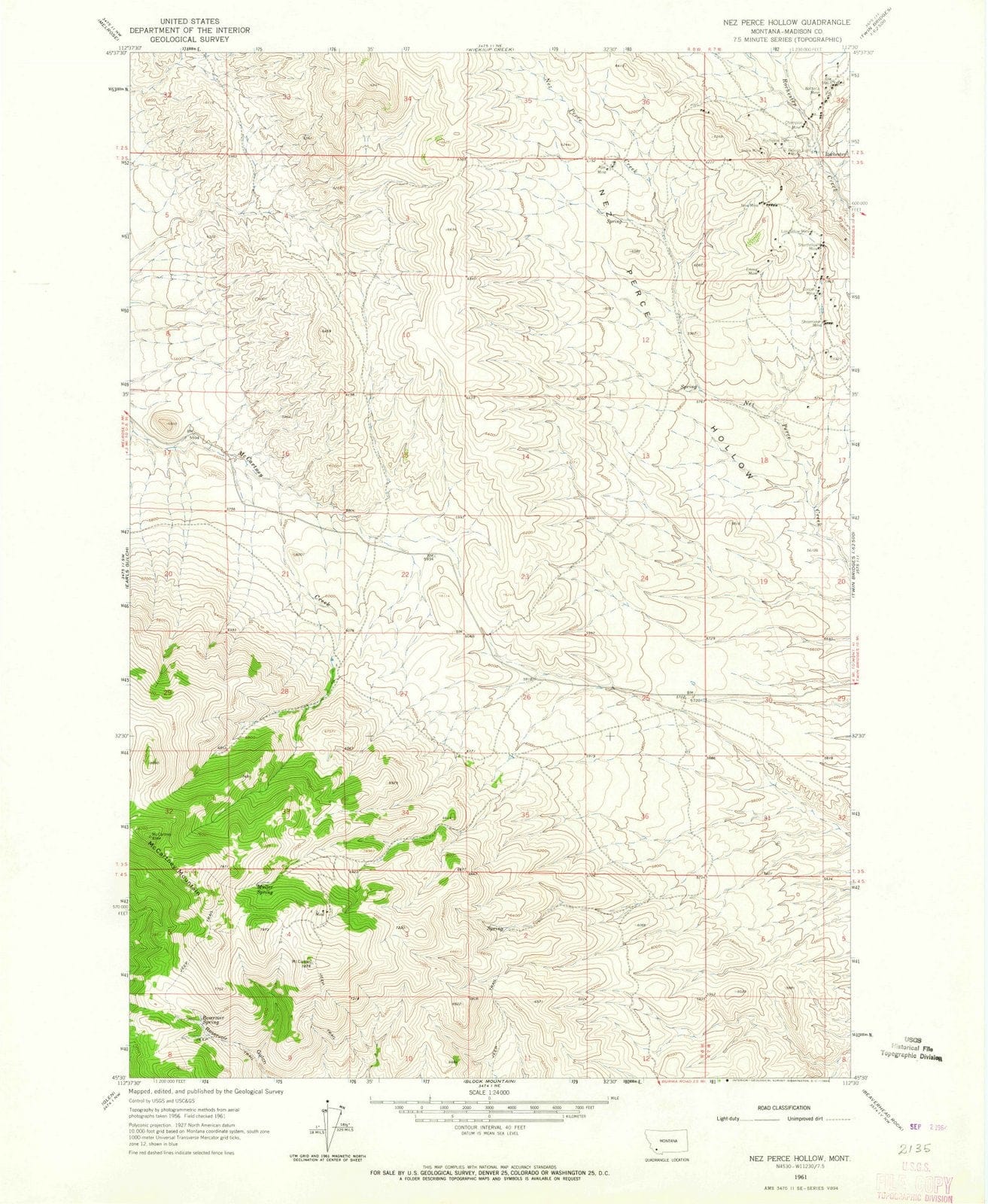 1961 Nez Perce Hollow, MT - Montana - USGS Topographic Map