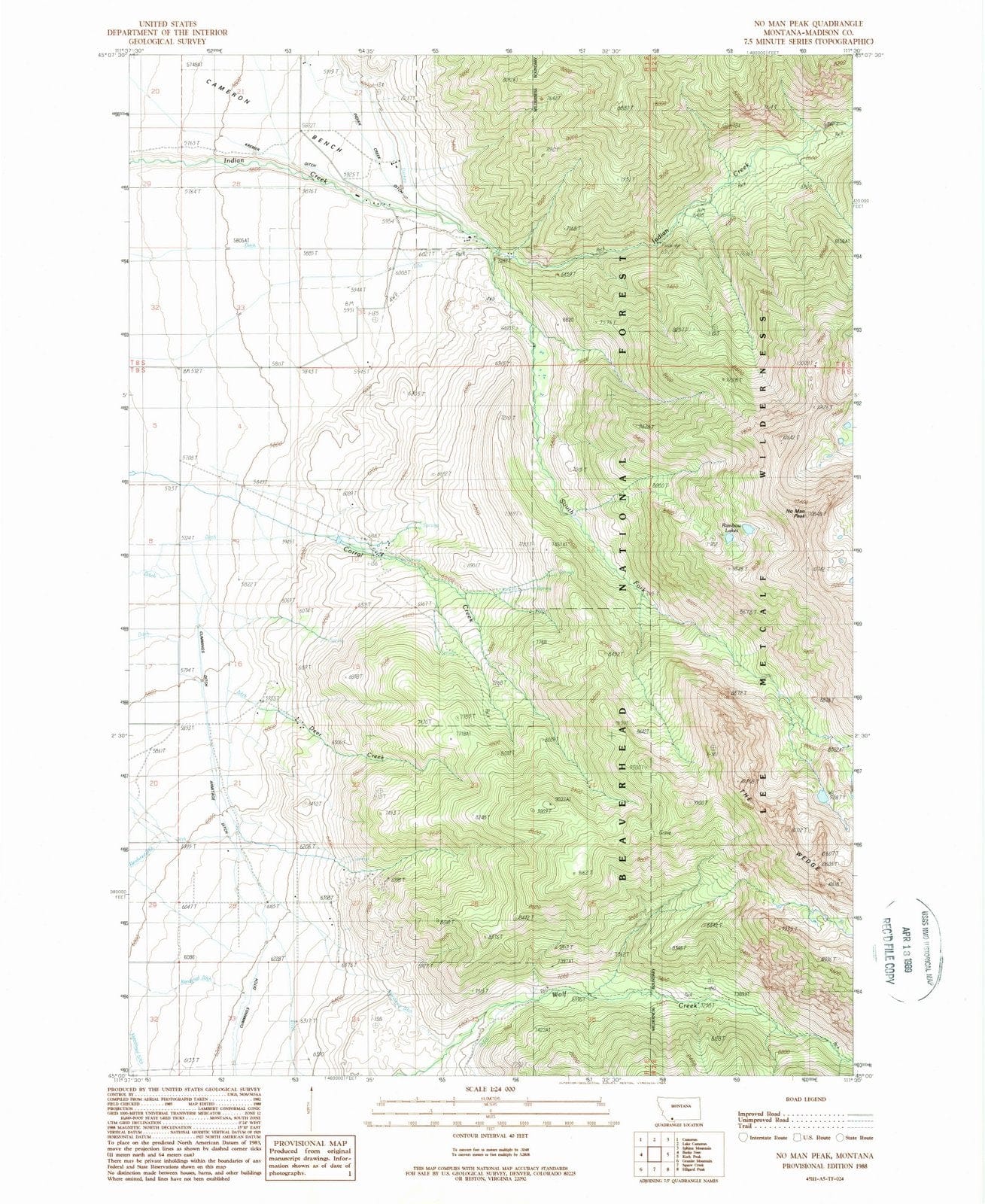 1988 No Man Peak, MT - Montana - USGS Topographic Map