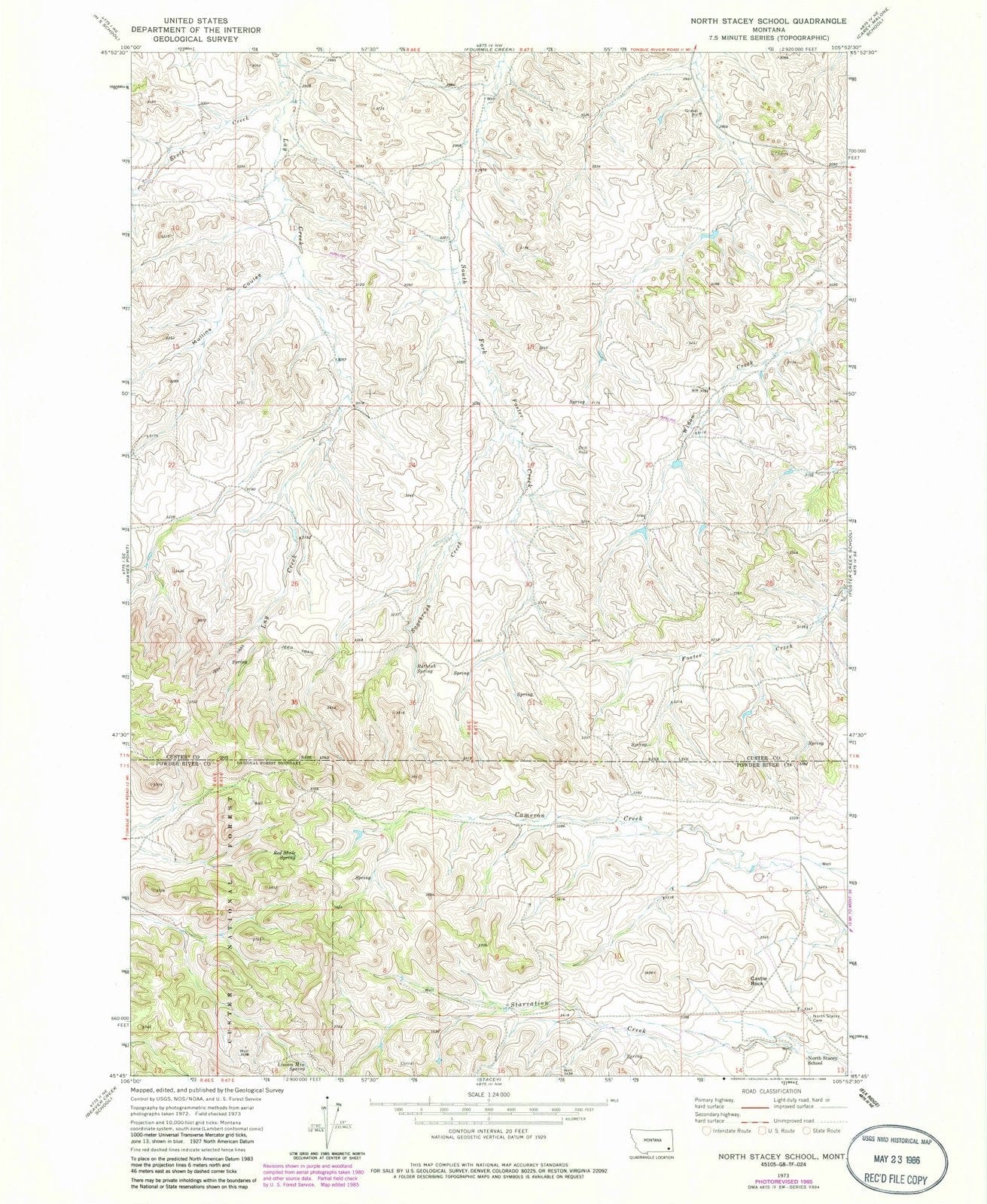 1973 North Stacey School, MT - Montana - USGS Topographic Map